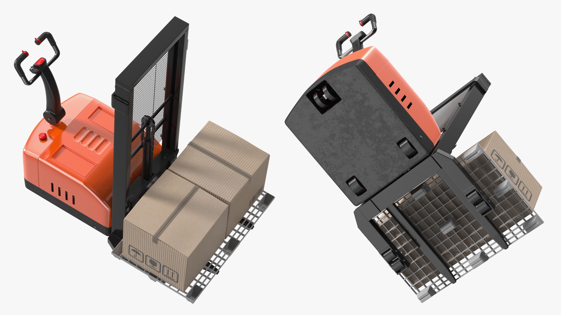 Orange Walkie Pallet Stacker with Boxes 3D model