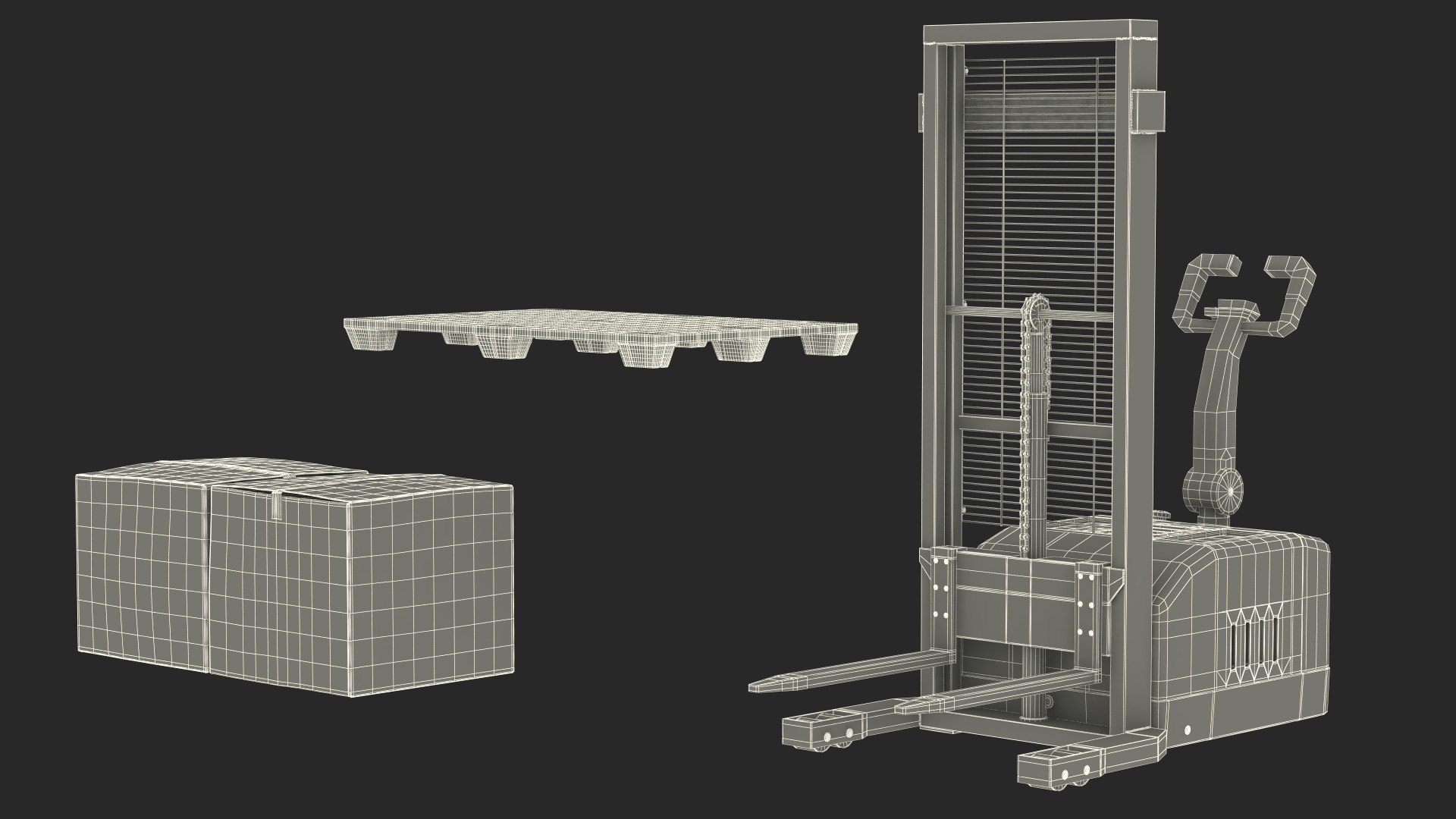 Orange Walkie Pallet Stacker with Boxes 3D model