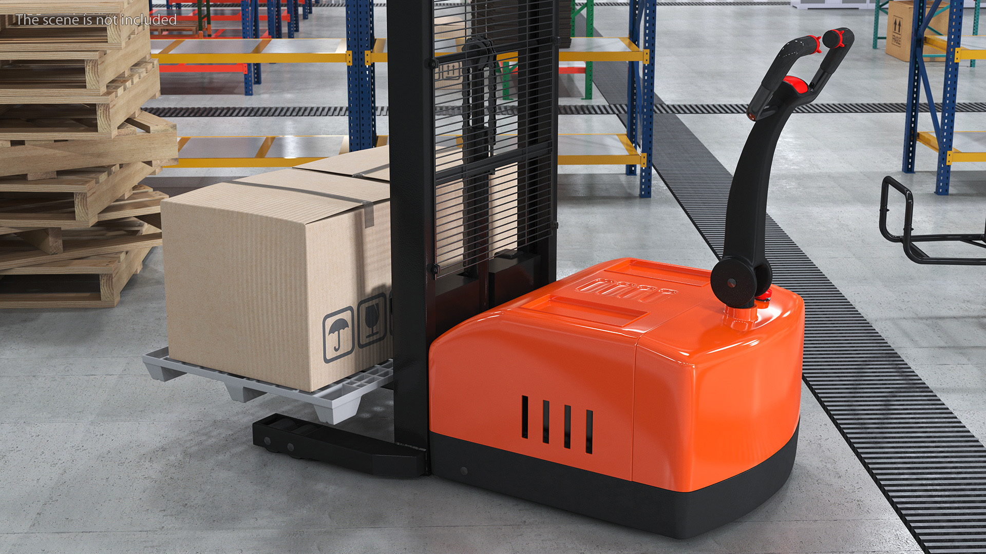 Orange Walkie Pallet Stacker with Boxes 3D model