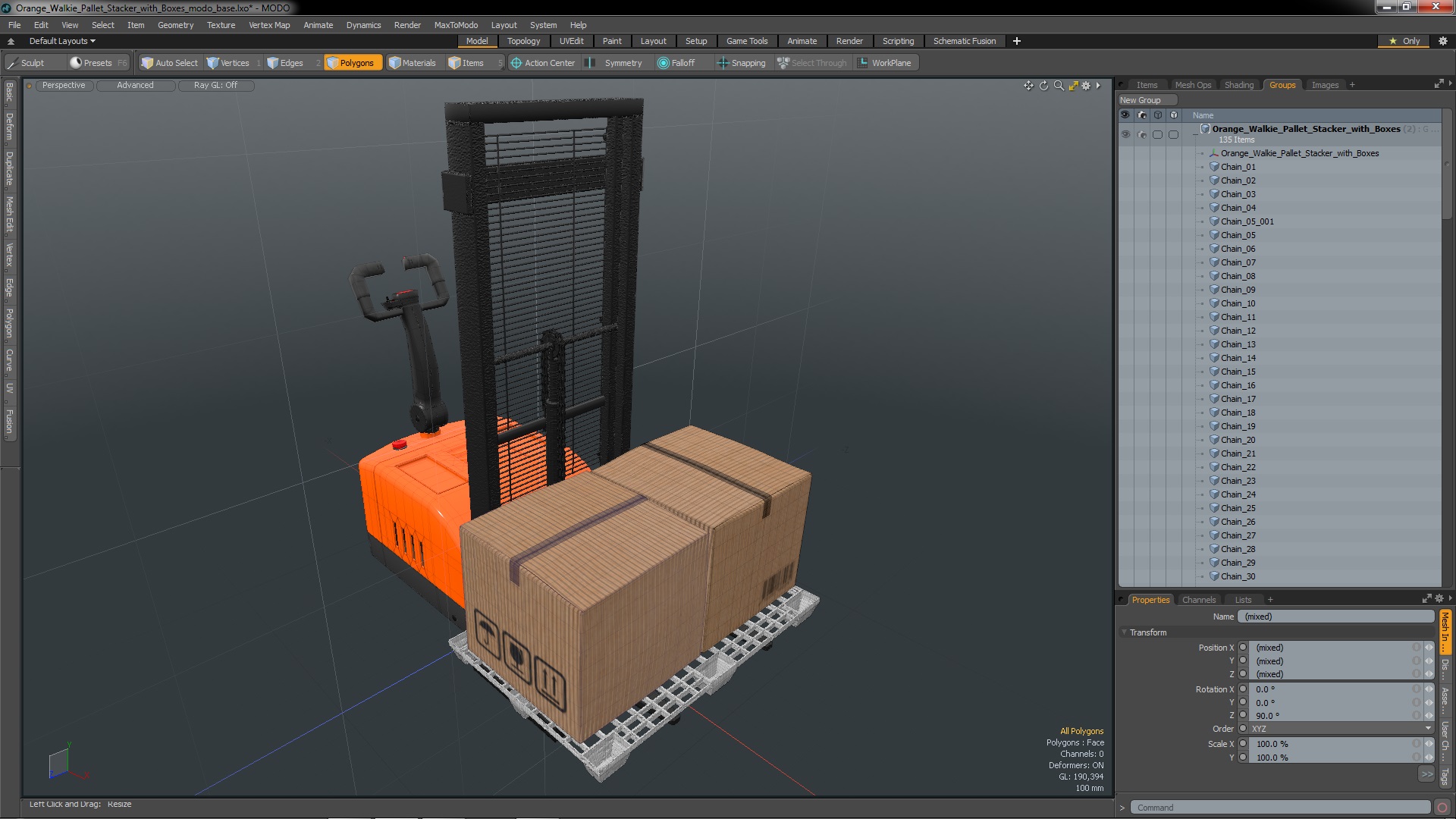 Orange Walkie Pallet Stacker with Boxes 3D model