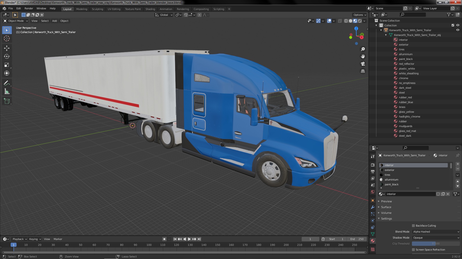 Kenworth Truck With Semi Trailer 3D