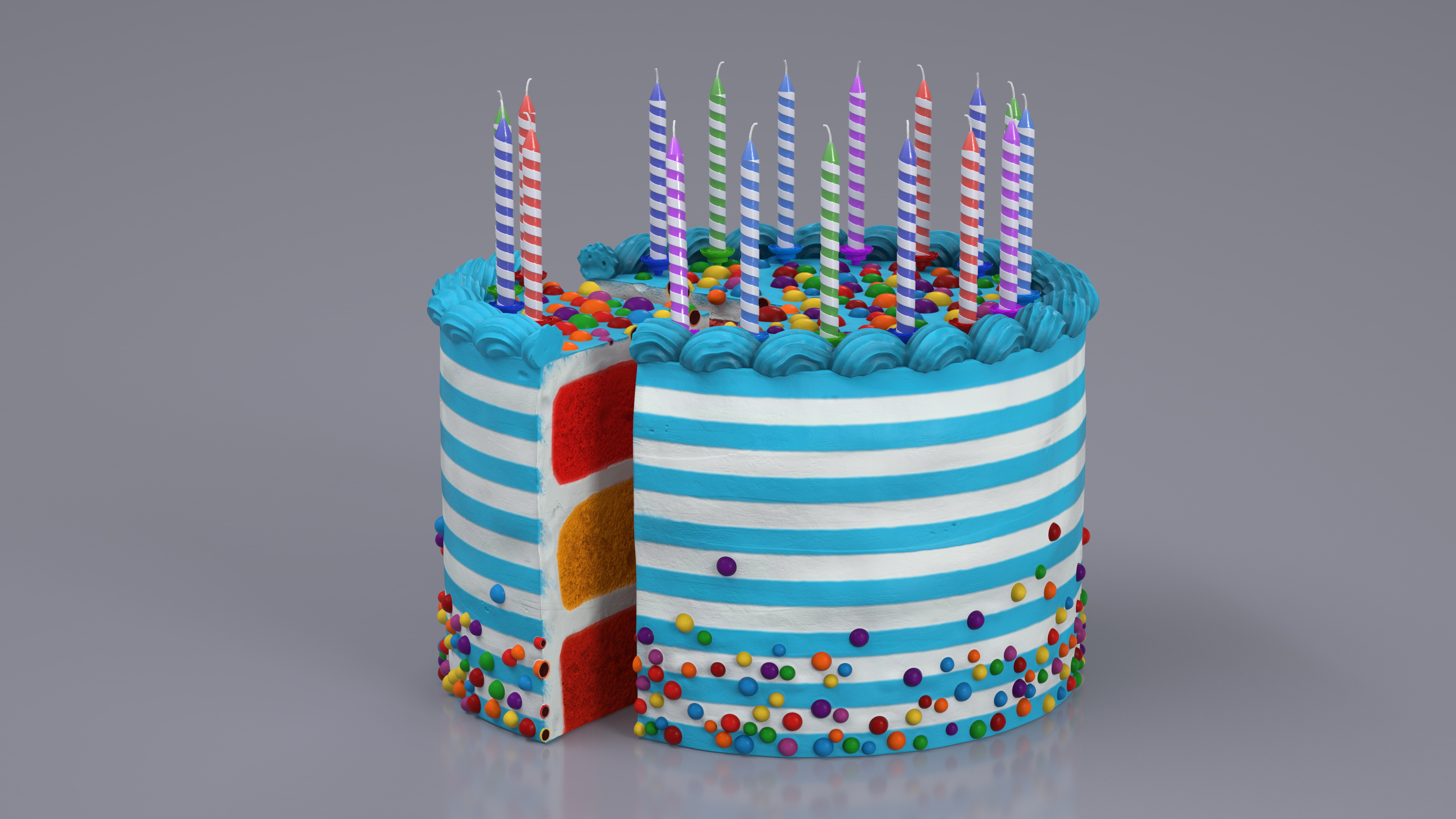 3D model Birthday Cake with Candles and Slice Cut