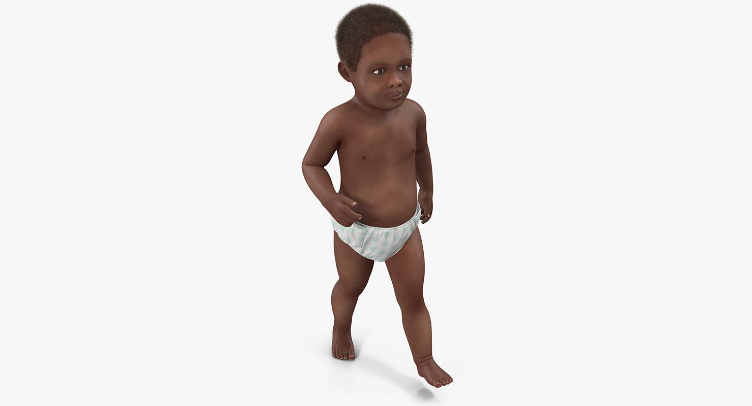 3D African American Baby Walking with Fur model