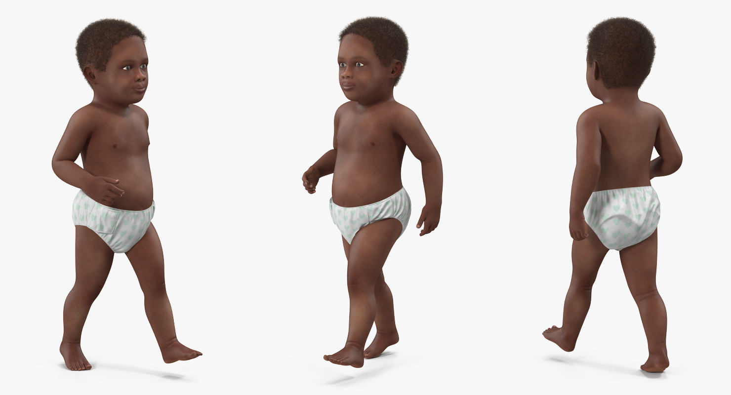 3D African American Baby Walking with Fur model