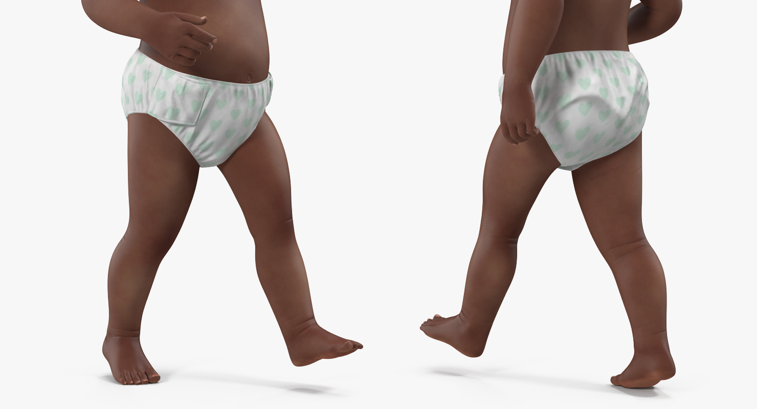 3D African American Baby Walking with Fur model