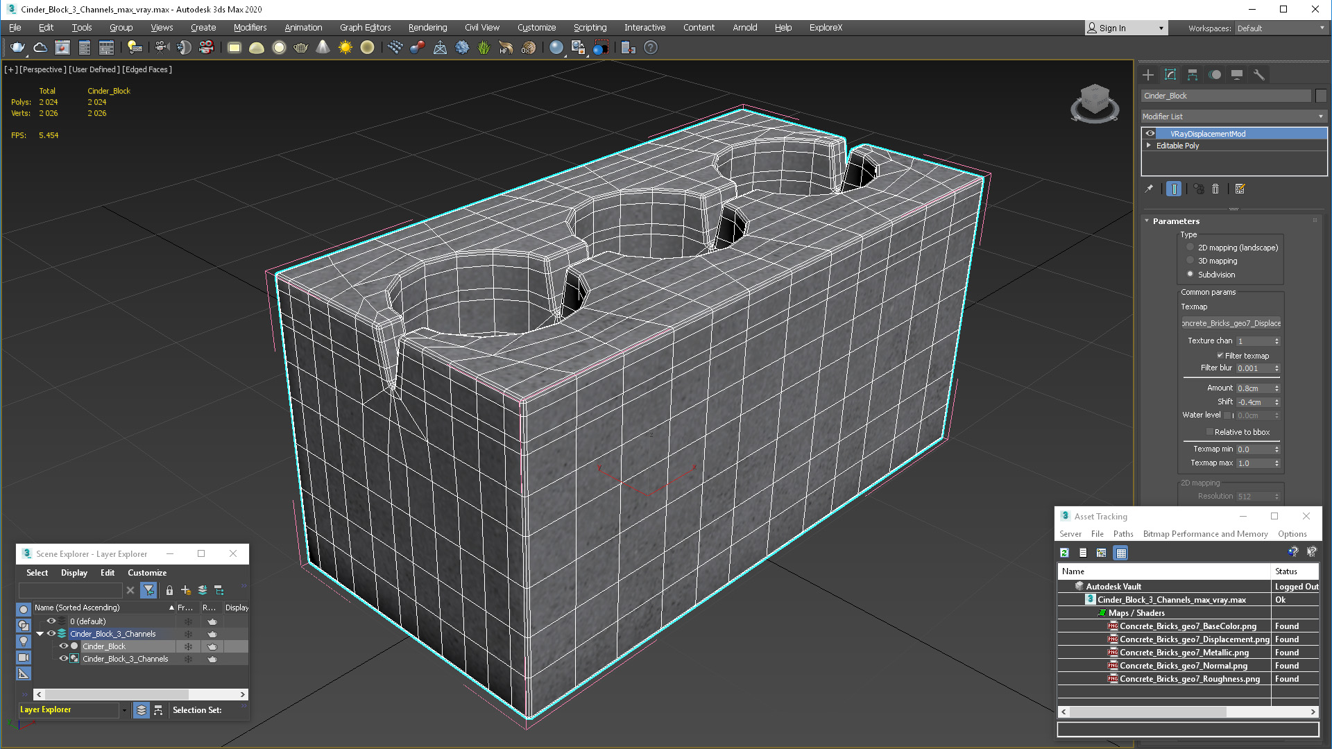 3D Cinder Block 3 Channels model