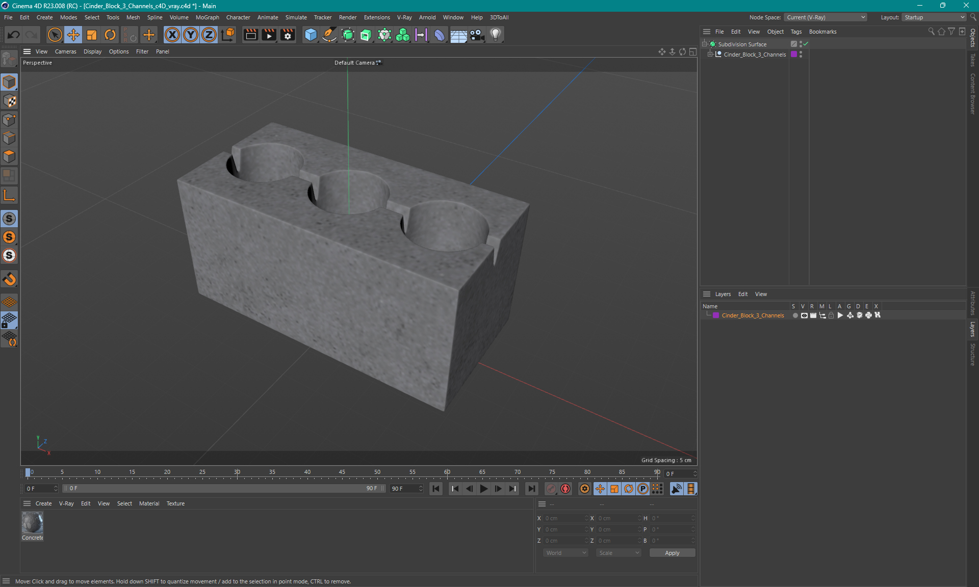 3D Cinder Block 3 Channels model