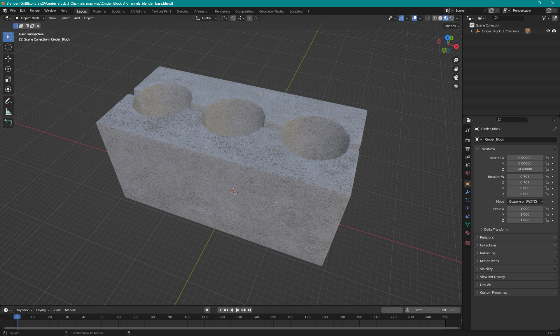 3D Cinder Block 3 Channels model