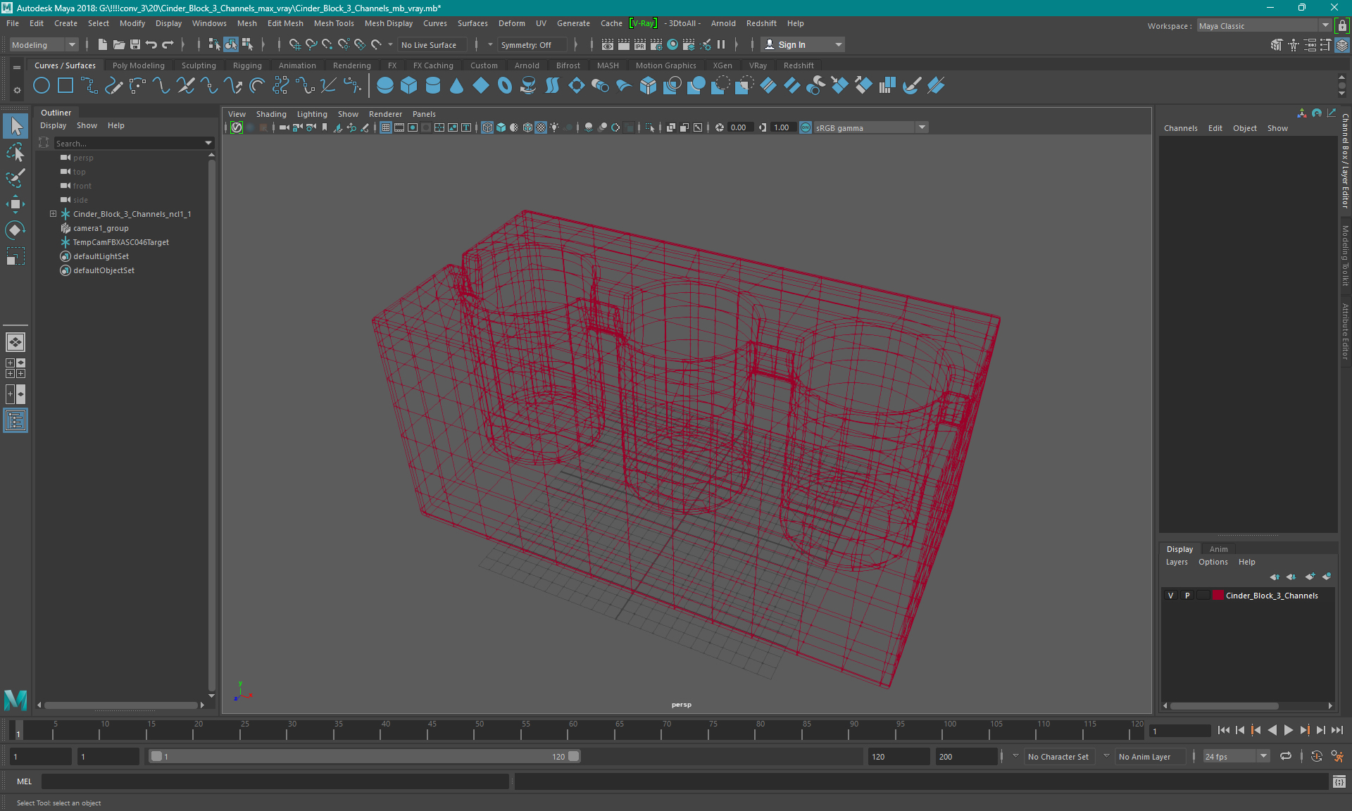 3D Cinder Block 3 Channels model