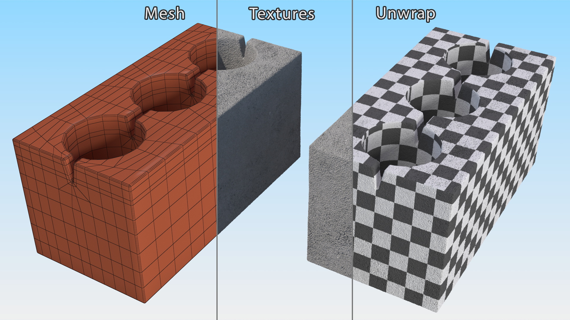 3D Cinder Block 3 Channels model