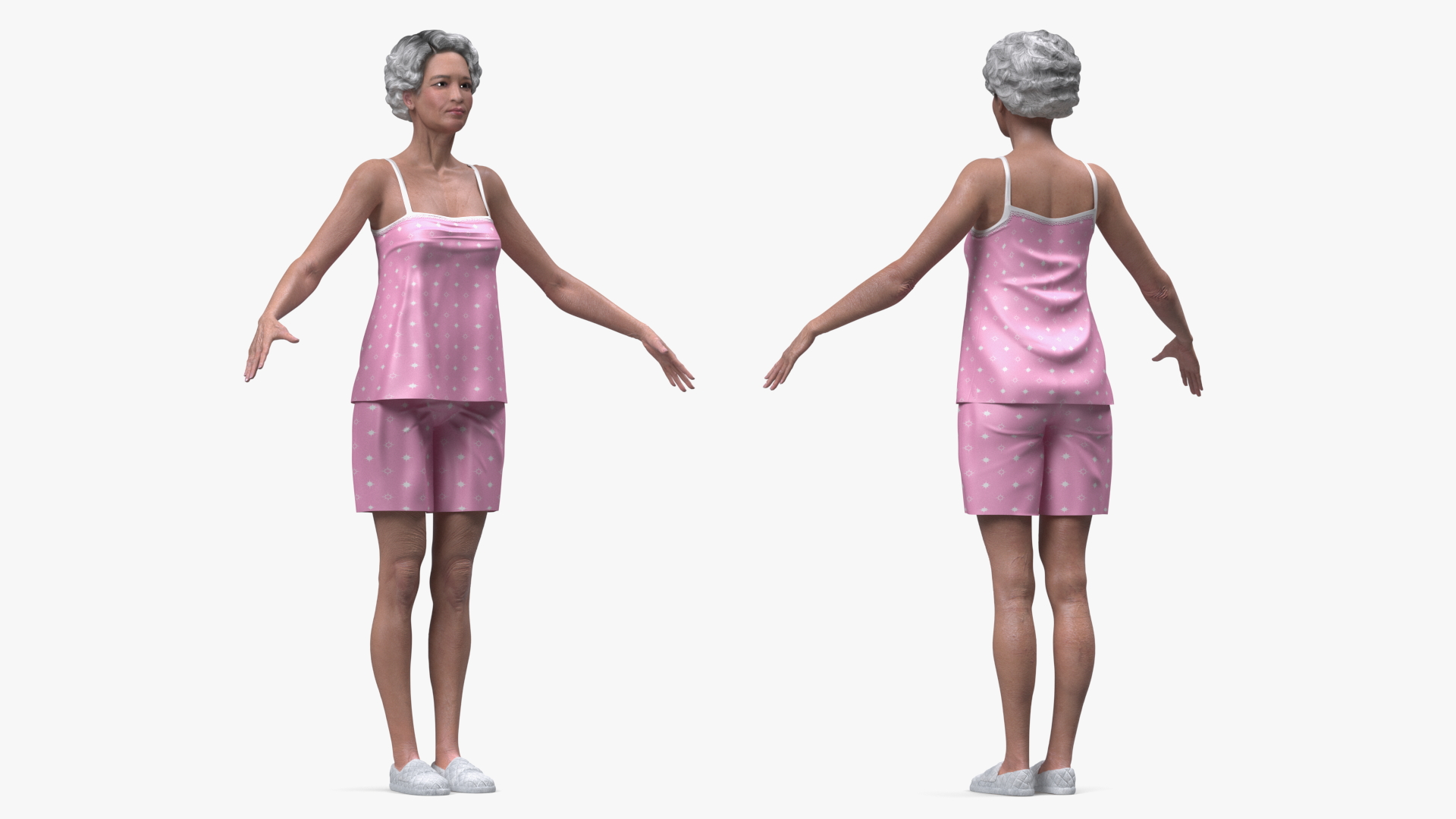 Chinese Elderly Woman in Pajamas A-Pose 3D model