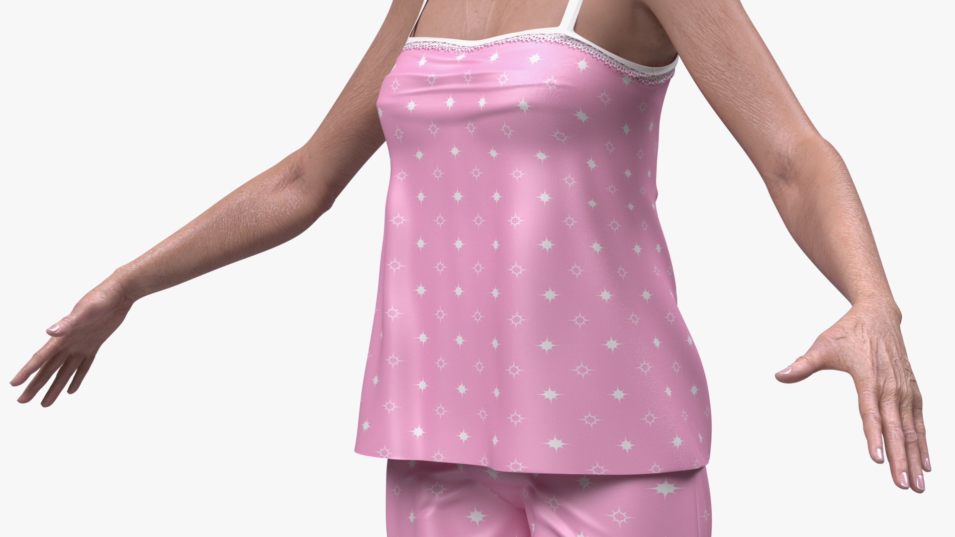 Chinese Elderly Woman in Pajamas A-Pose 3D model