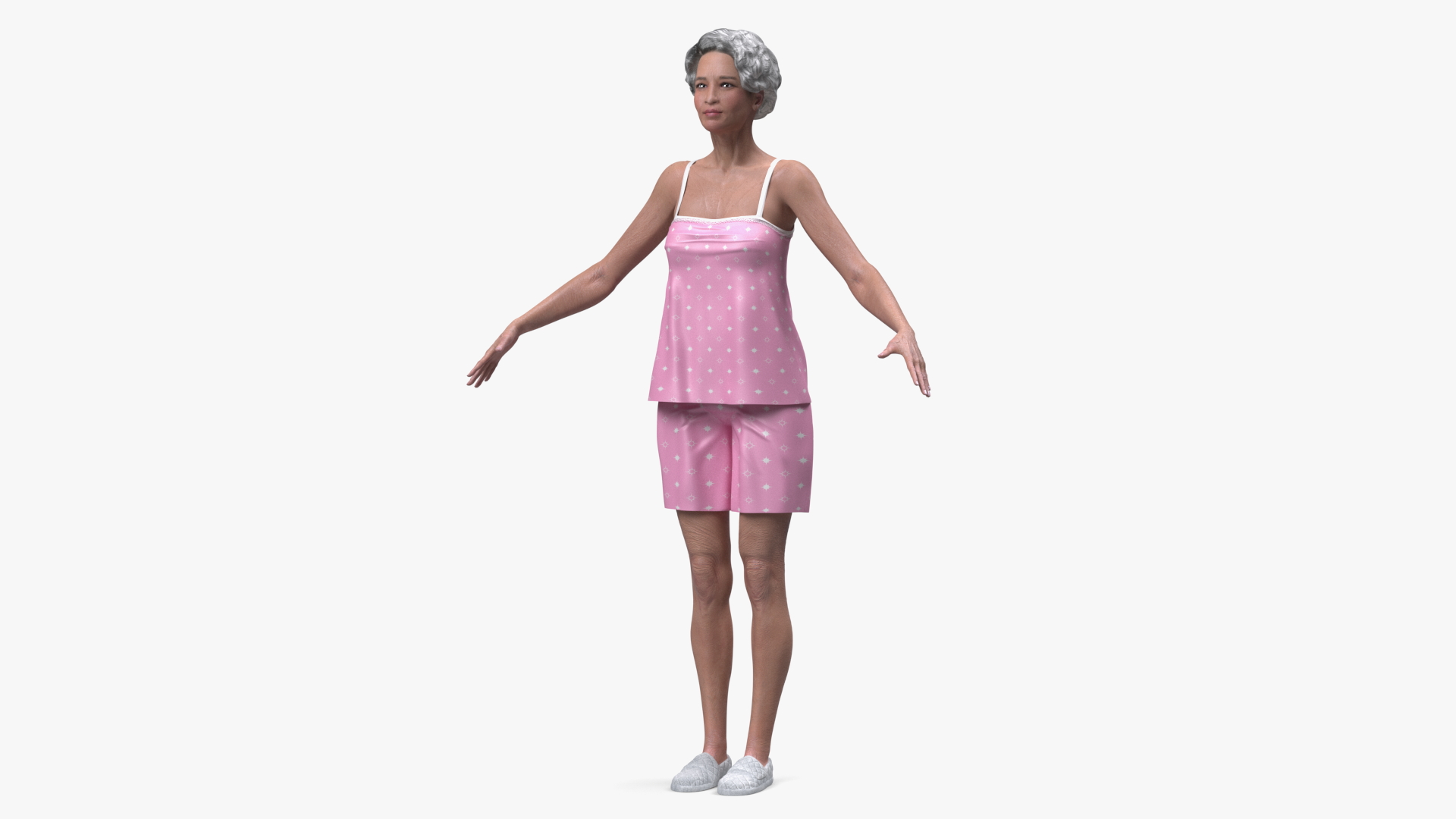 Chinese Elderly Woman in Pajamas A-Pose 3D model