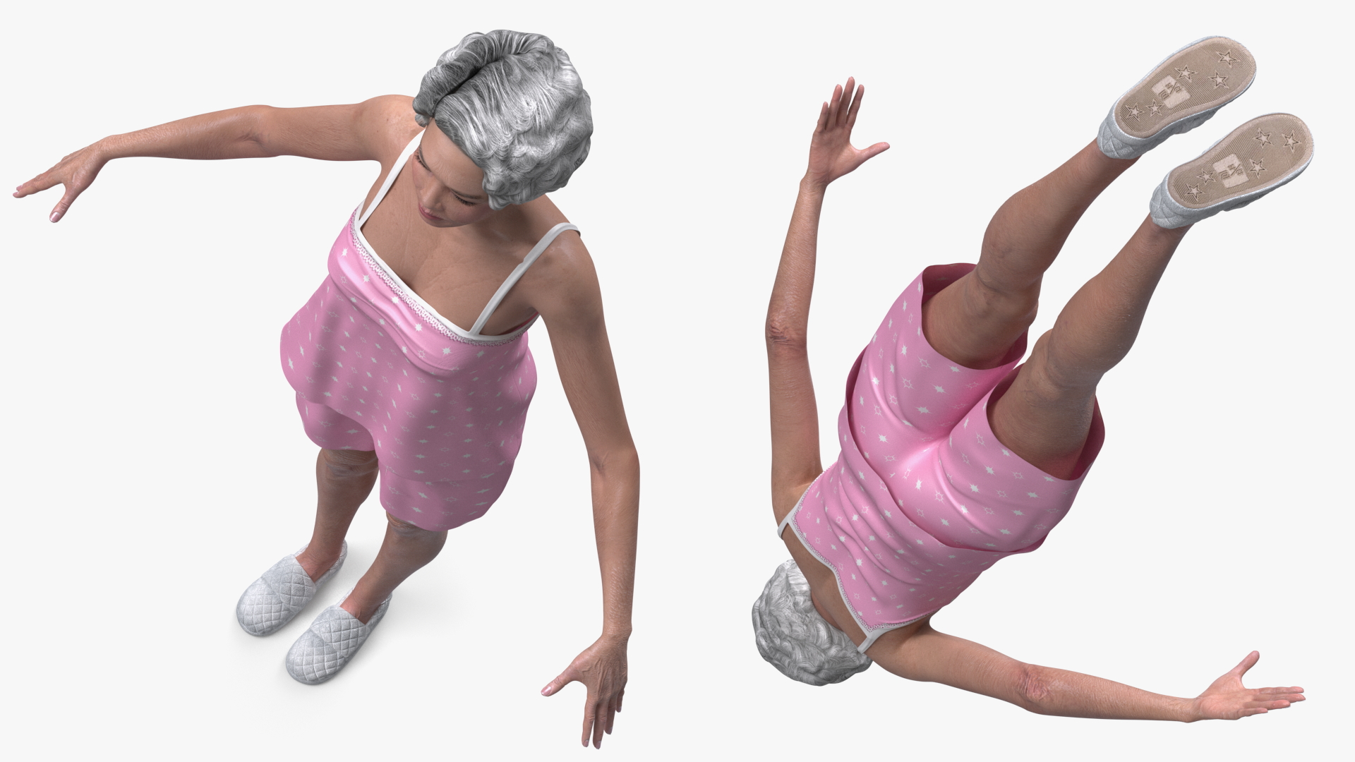 Chinese Elderly Woman in Pajamas A-Pose 3D model