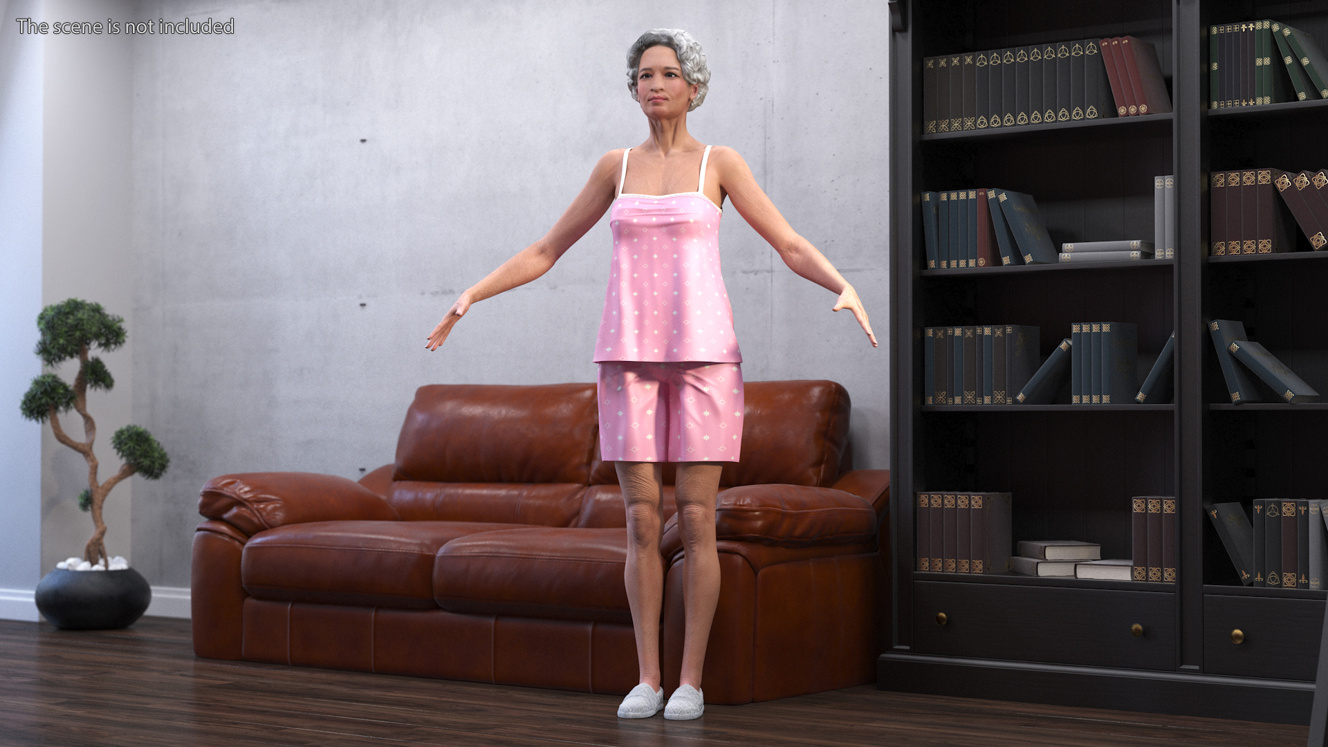 Chinese Elderly Woman in Pajamas A-Pose 3D model