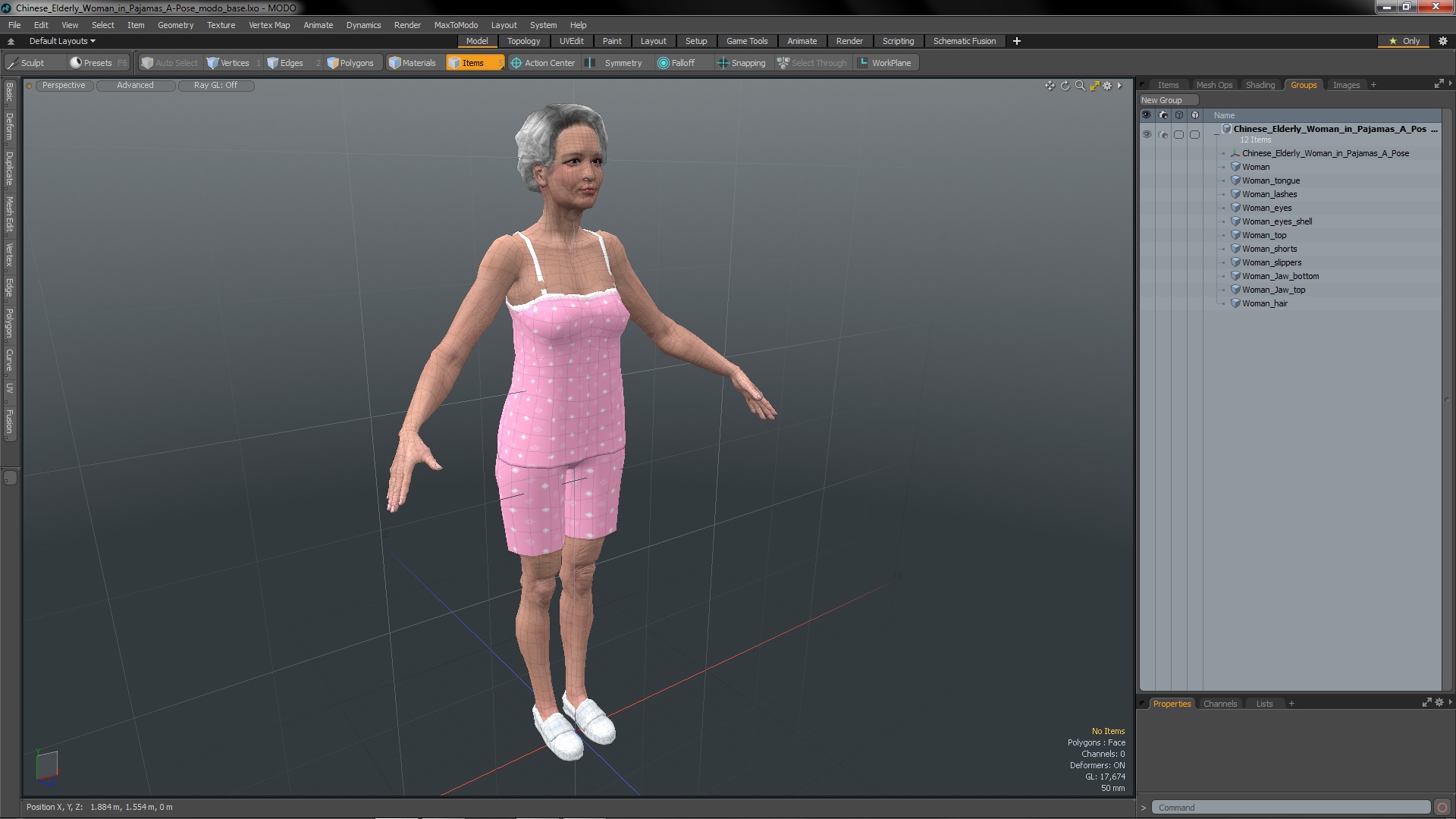 Chinese Elderly Woman in Pajamas A-Pose 3D model