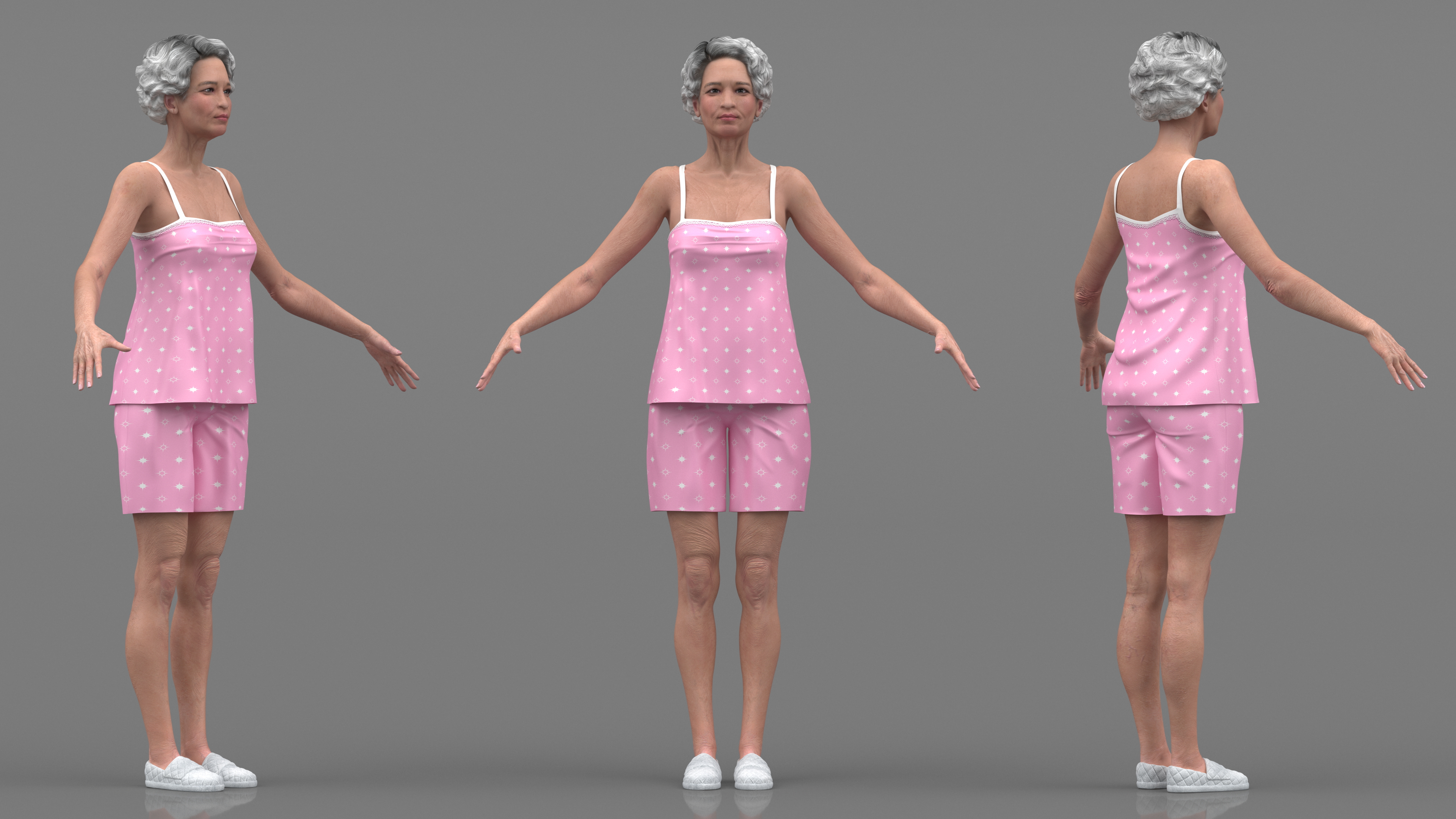 Chinese Elderly Woman in Pajamas A-Pose 3D model