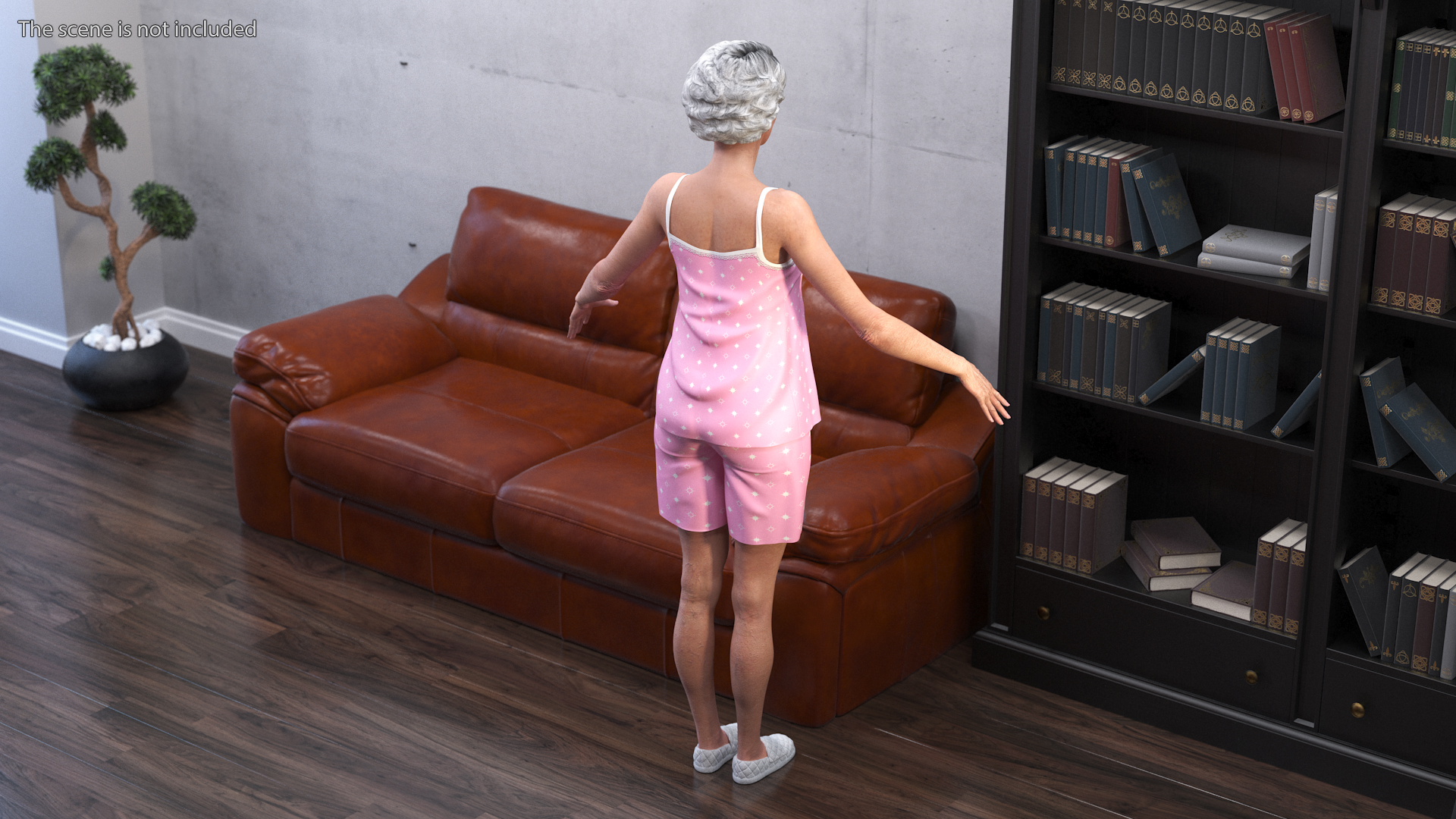 Chinese Elderly Woman in Pajamas A-Pose 3D model