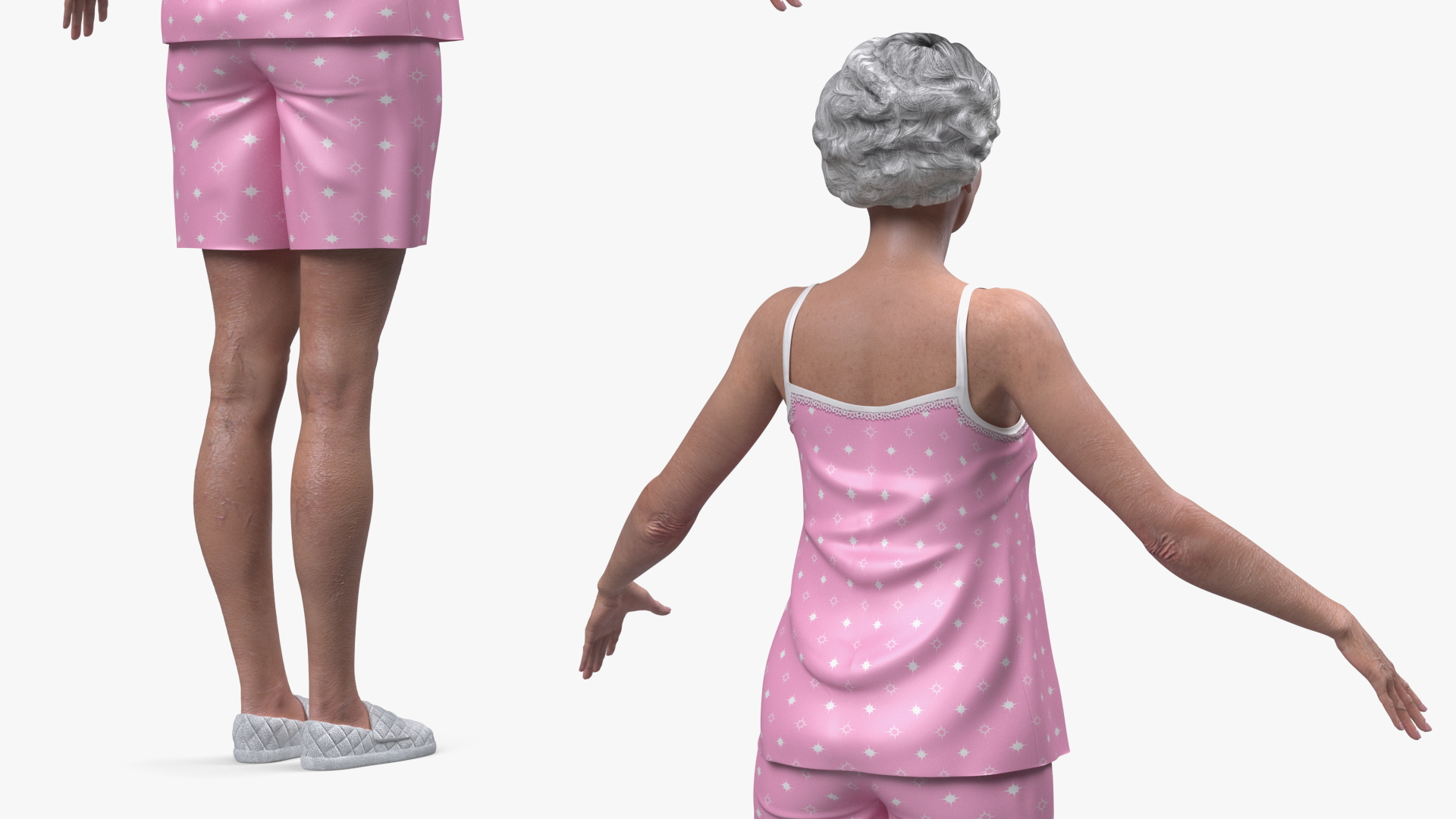 Chinese Elderly Woman in Pajamas A-Pose 3D model