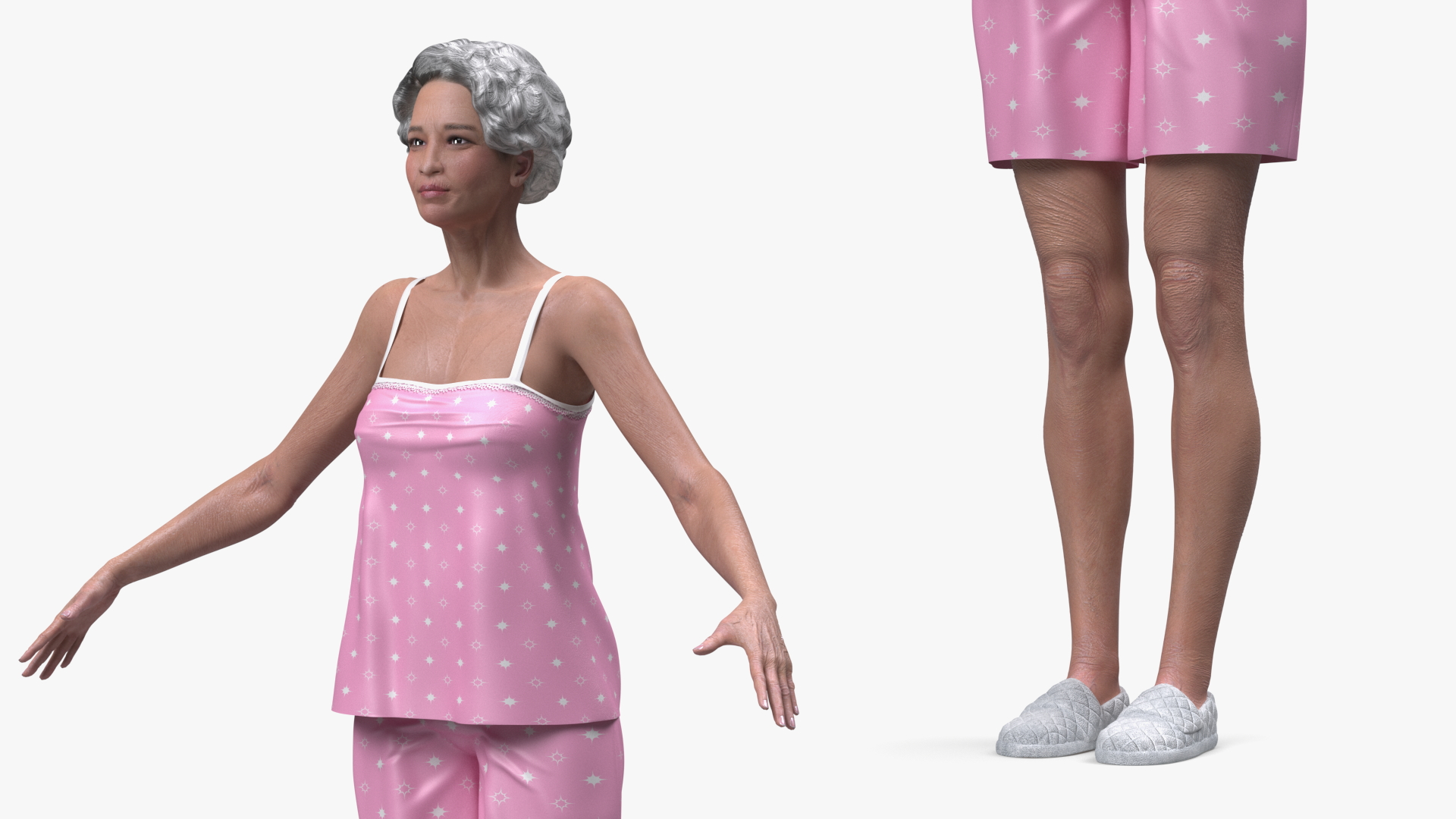 Chinese Elderly Woman in Pajamas A-Pose 3D model