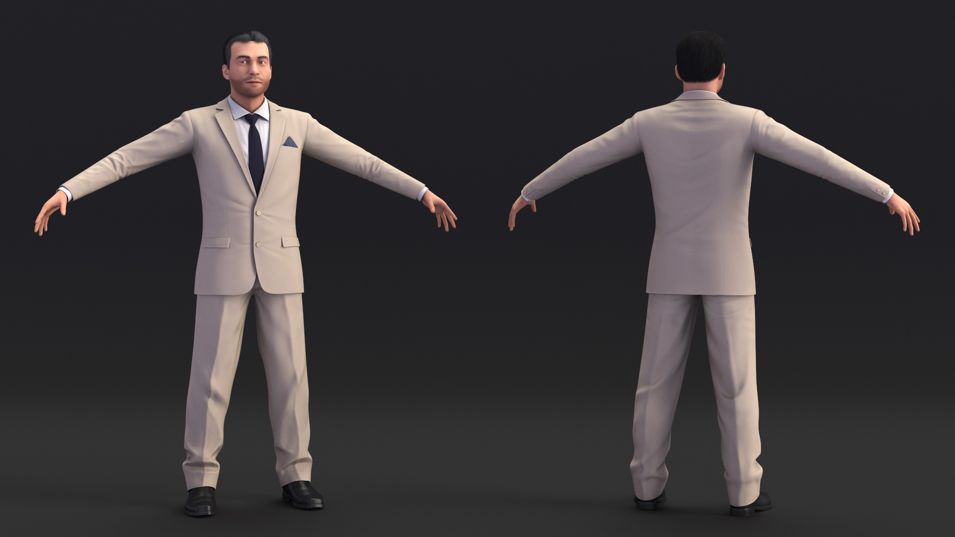 Formal Businessman in Beige Suit Rigged 3D model