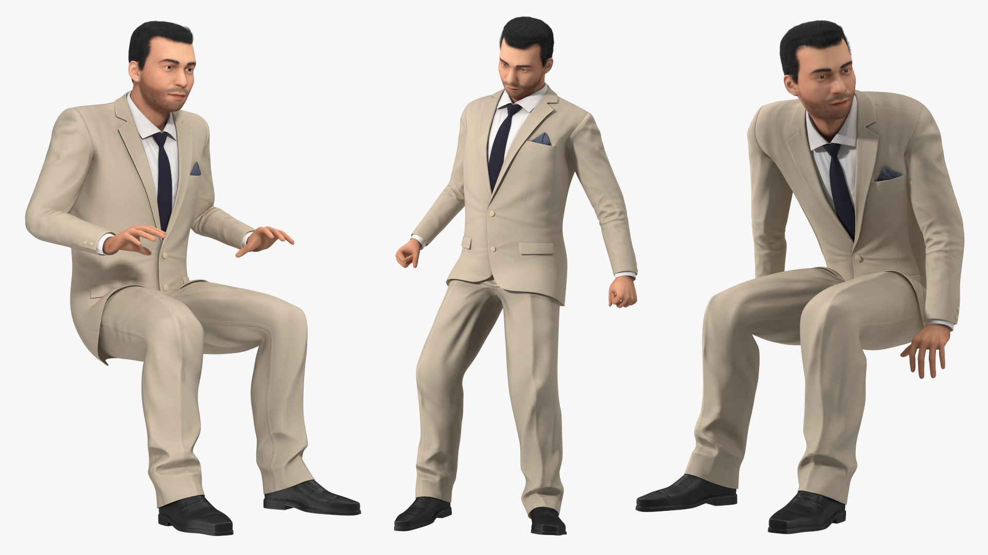 Formal Businessman in Beige Suit Rigged 3D model