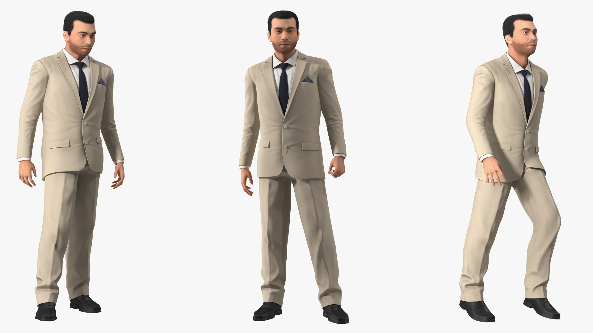 Formal Businessman in Beige Suit Rigged 3D model