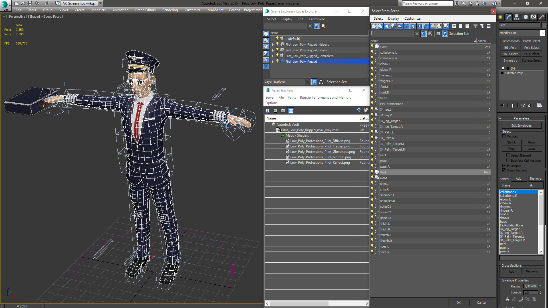 3D model Pilot Low Poly Rigged for Cinema 4D