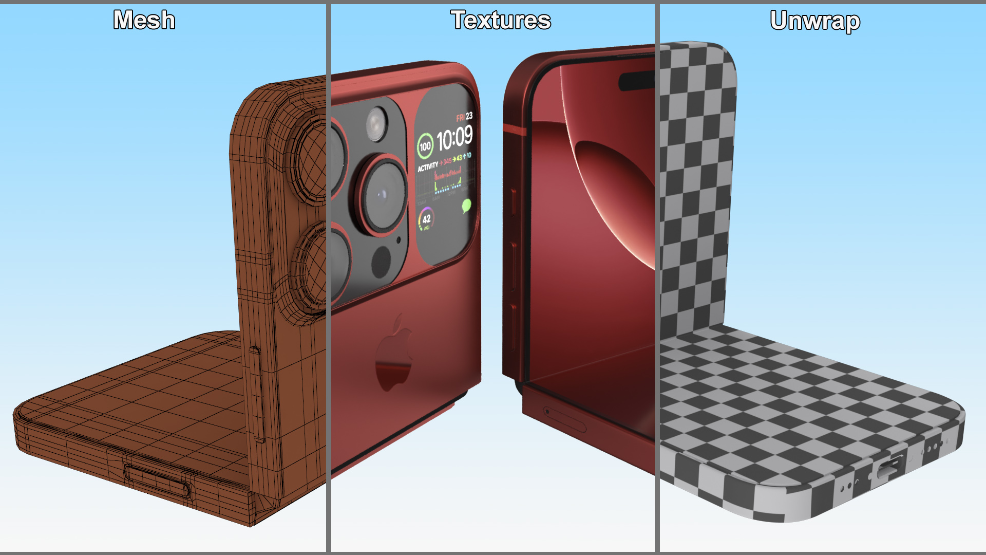 3D iPhone Flip Bent Crimson Red model