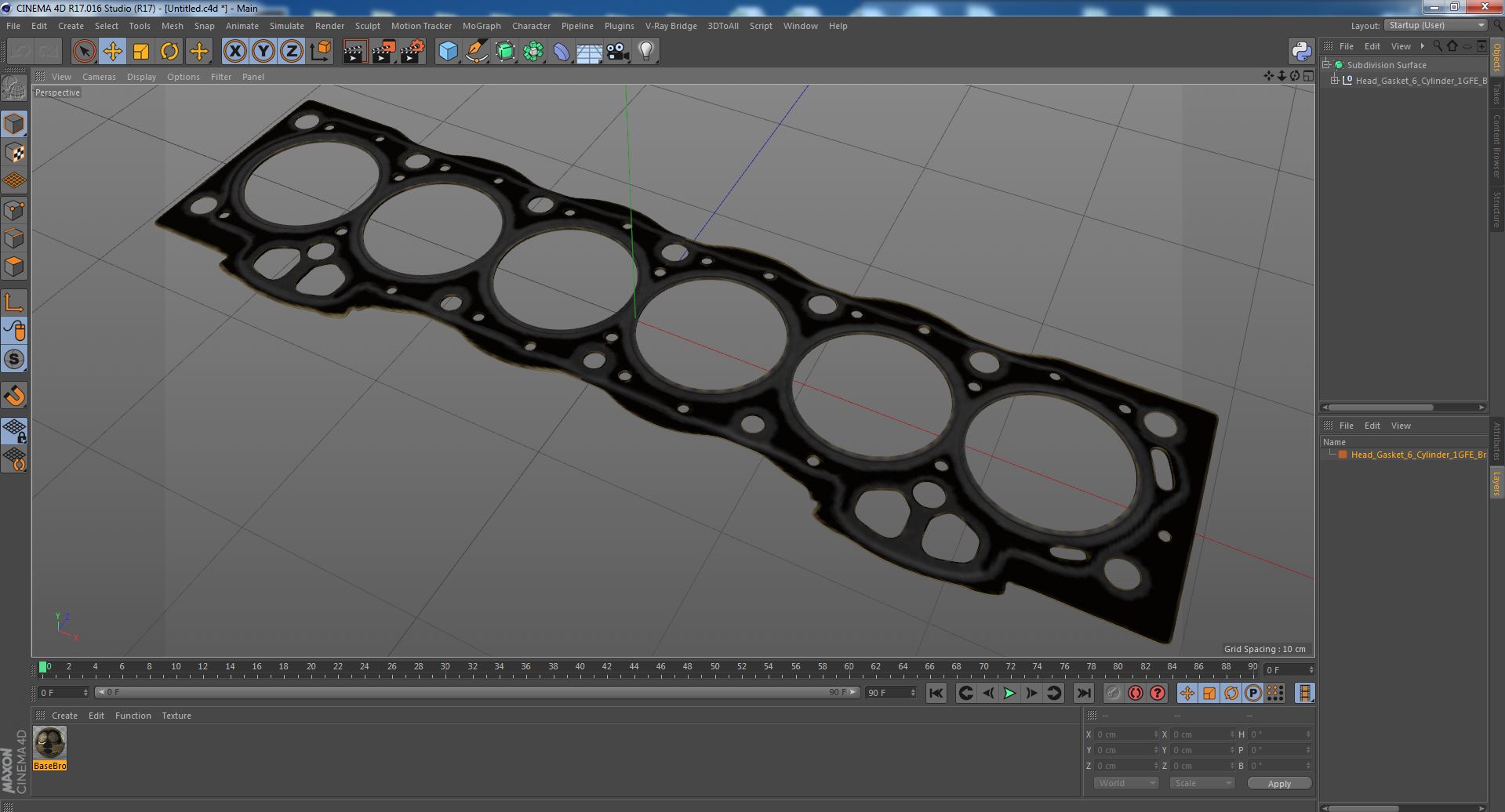 3D Head Gasket 6 Cylinder 1GFE Brass model