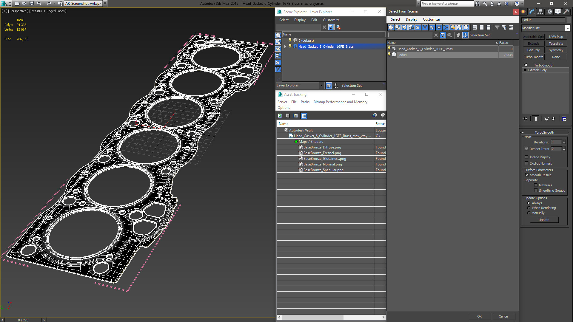 3D Head Gasket 6 Cylinder 1GFE Brass model