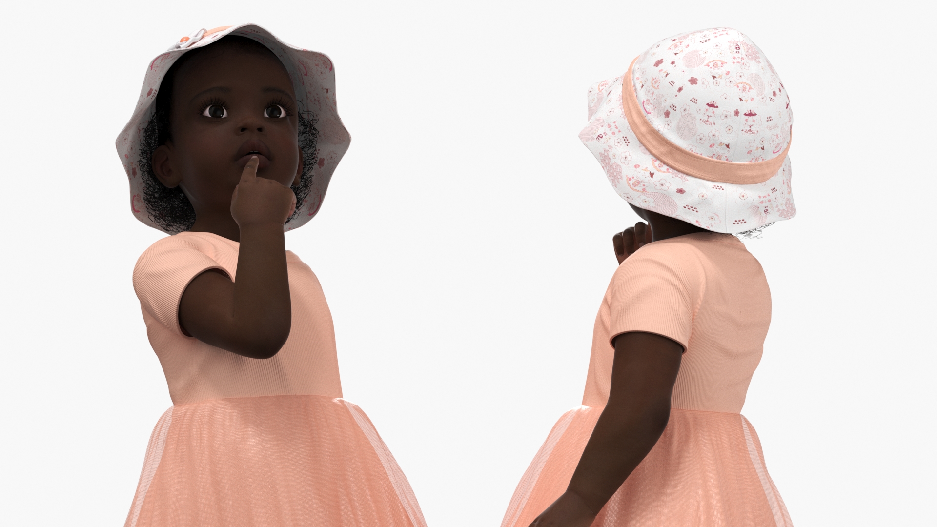 African Baby Girl in Summer Outfit Surprised 3D model