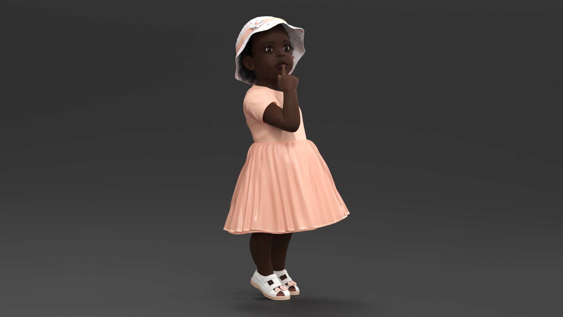 African Baby Girl in Summer Outfit Surprised 3D model