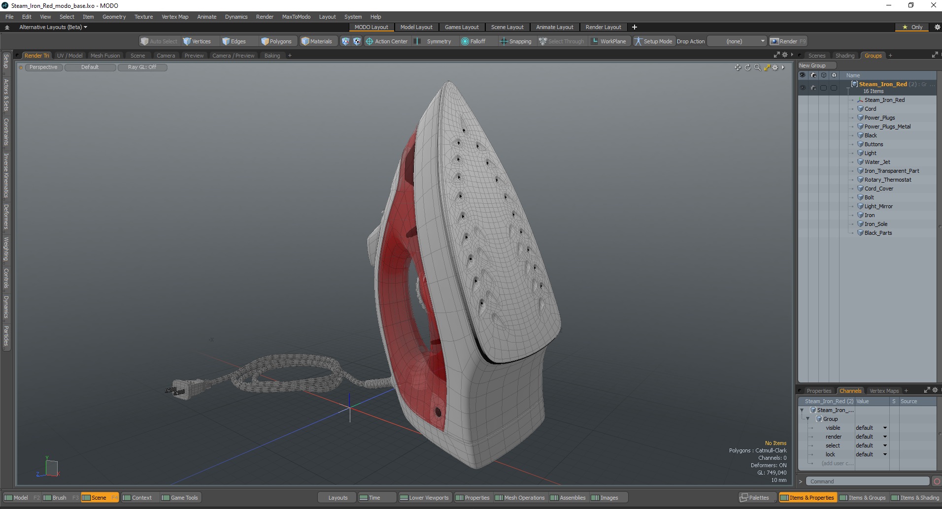 Steam Iron Red 3D model