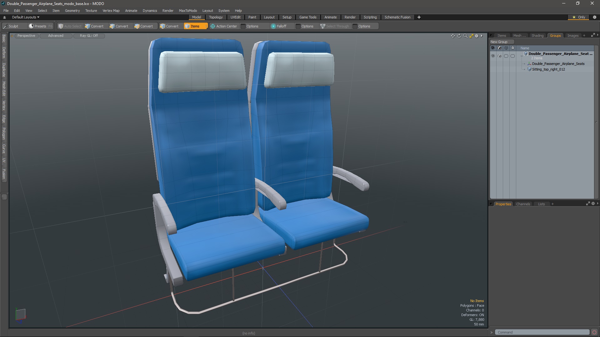 3D Double Passenger Airplane Seats