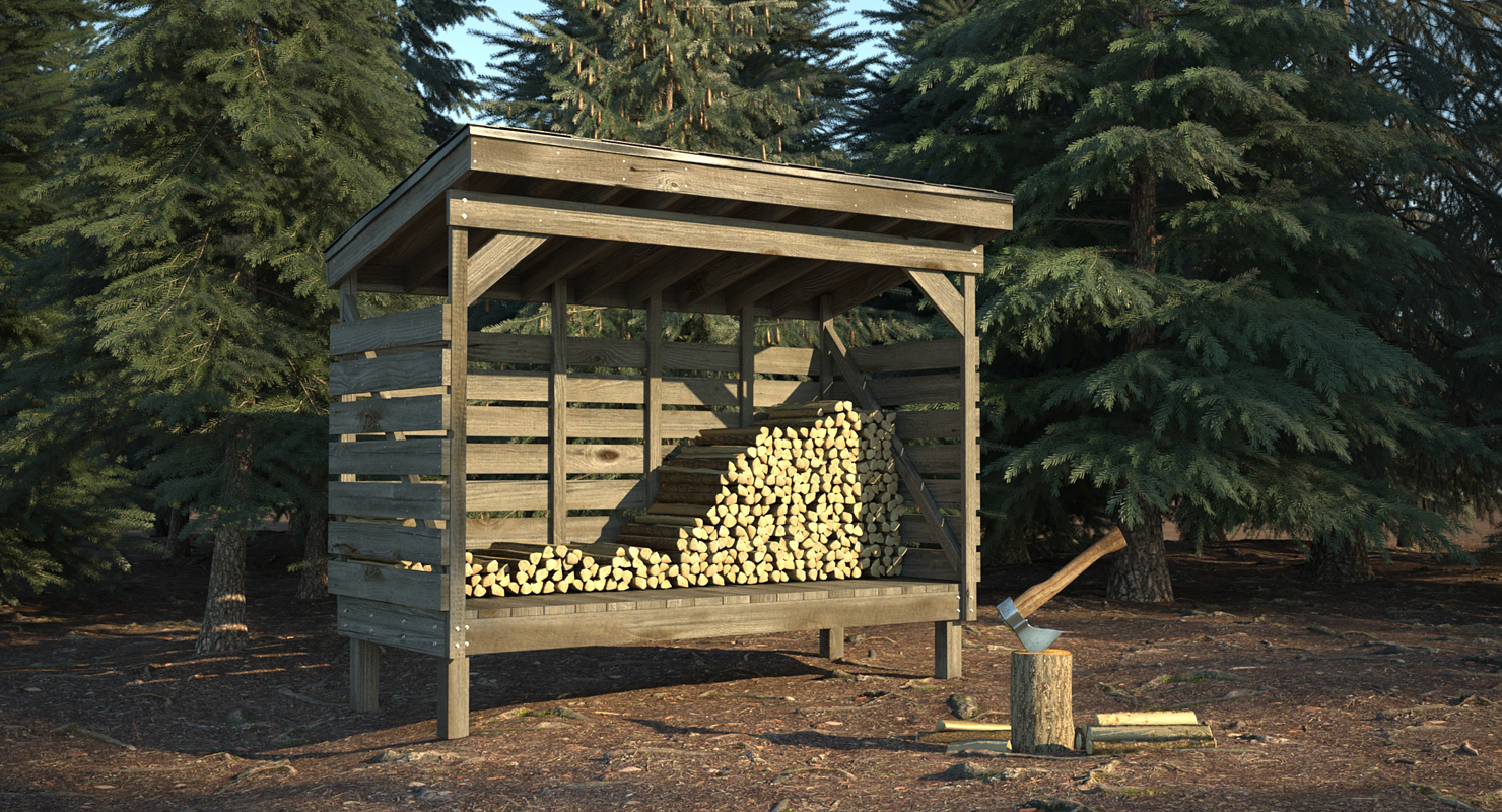 3D model Old Woodshed with Stack of Firewood