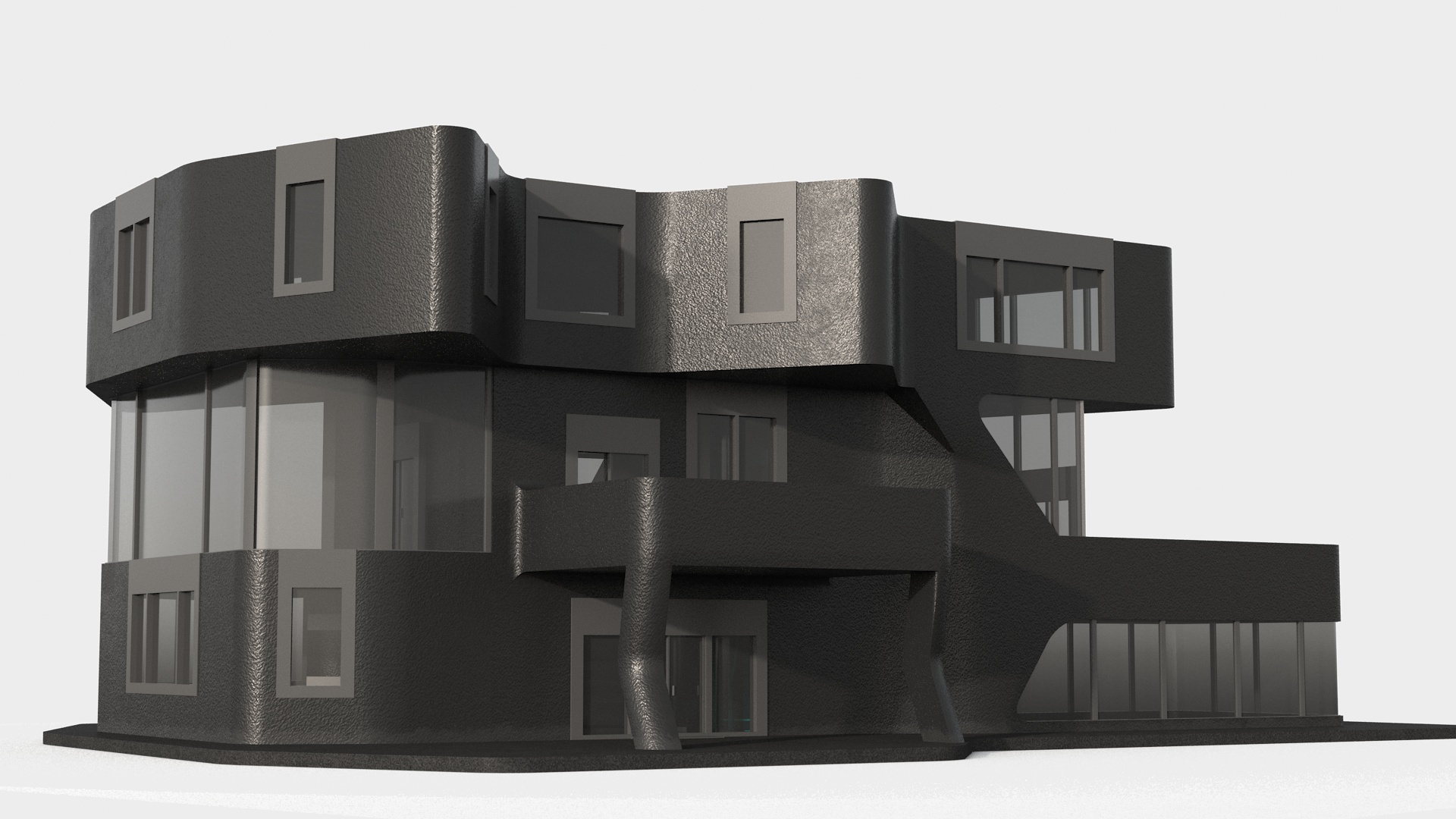 3D Modern Private House Black