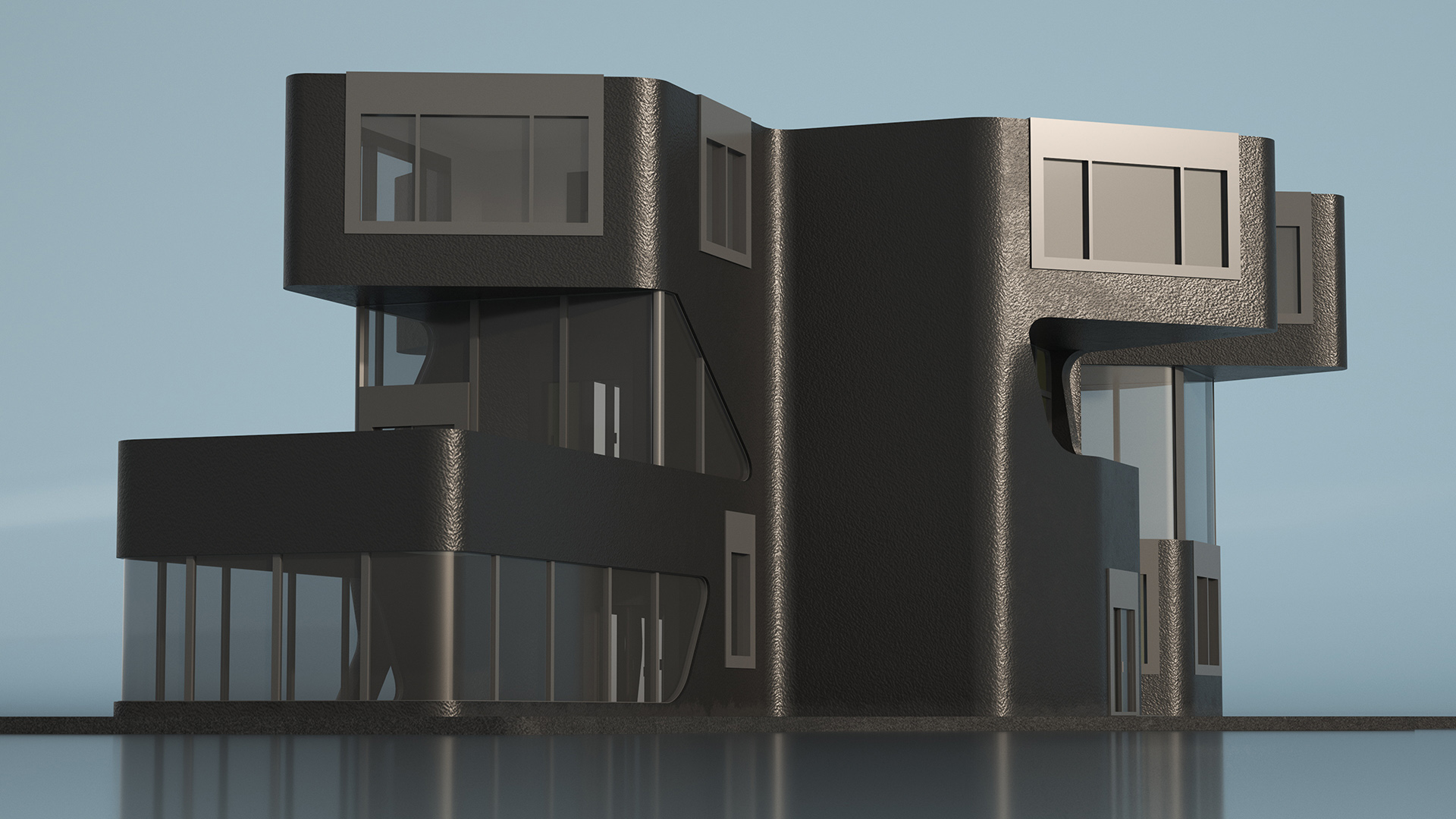 3D Modern Private House Black