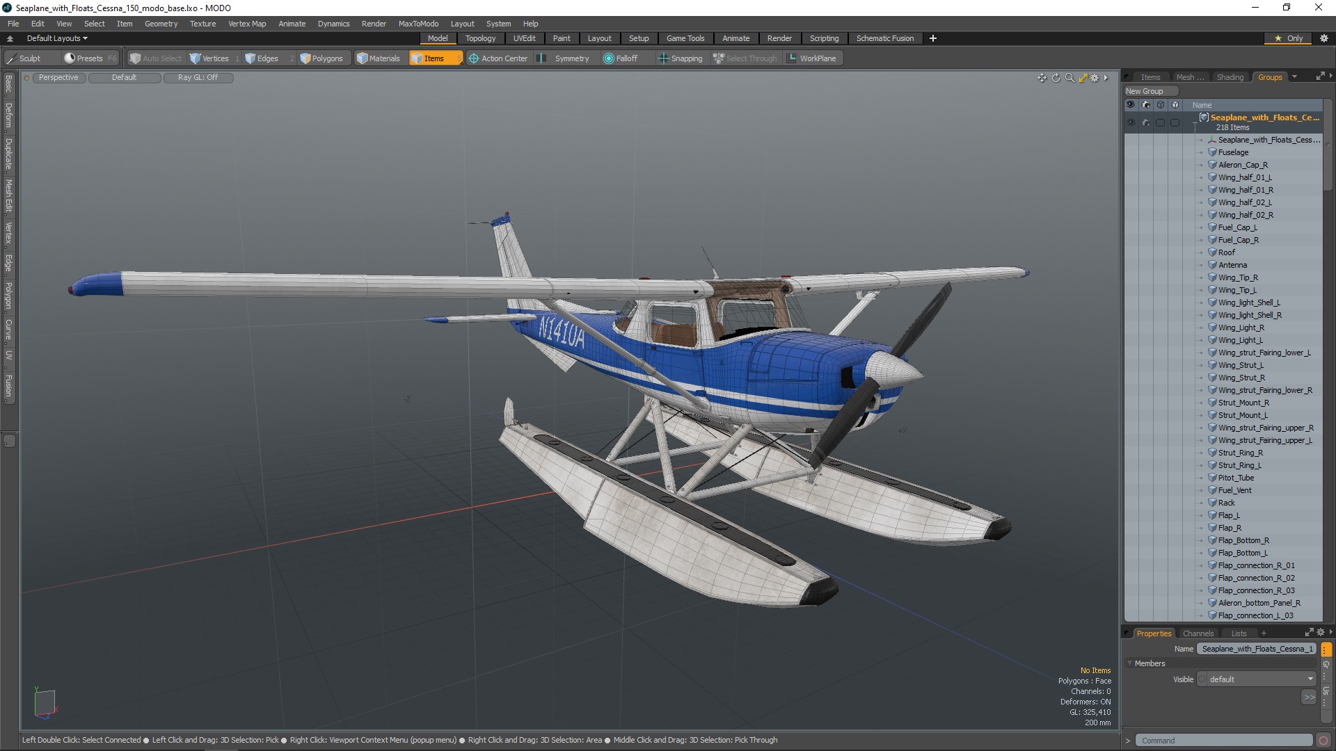 3D Seaplane with Floats Cessna 150