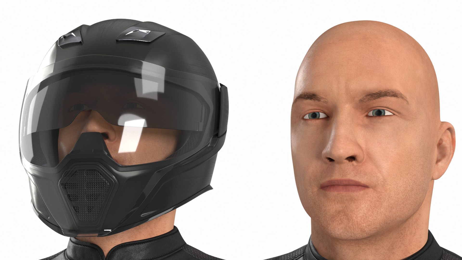 3D model Motorcycle Rider Wearing Black Suit