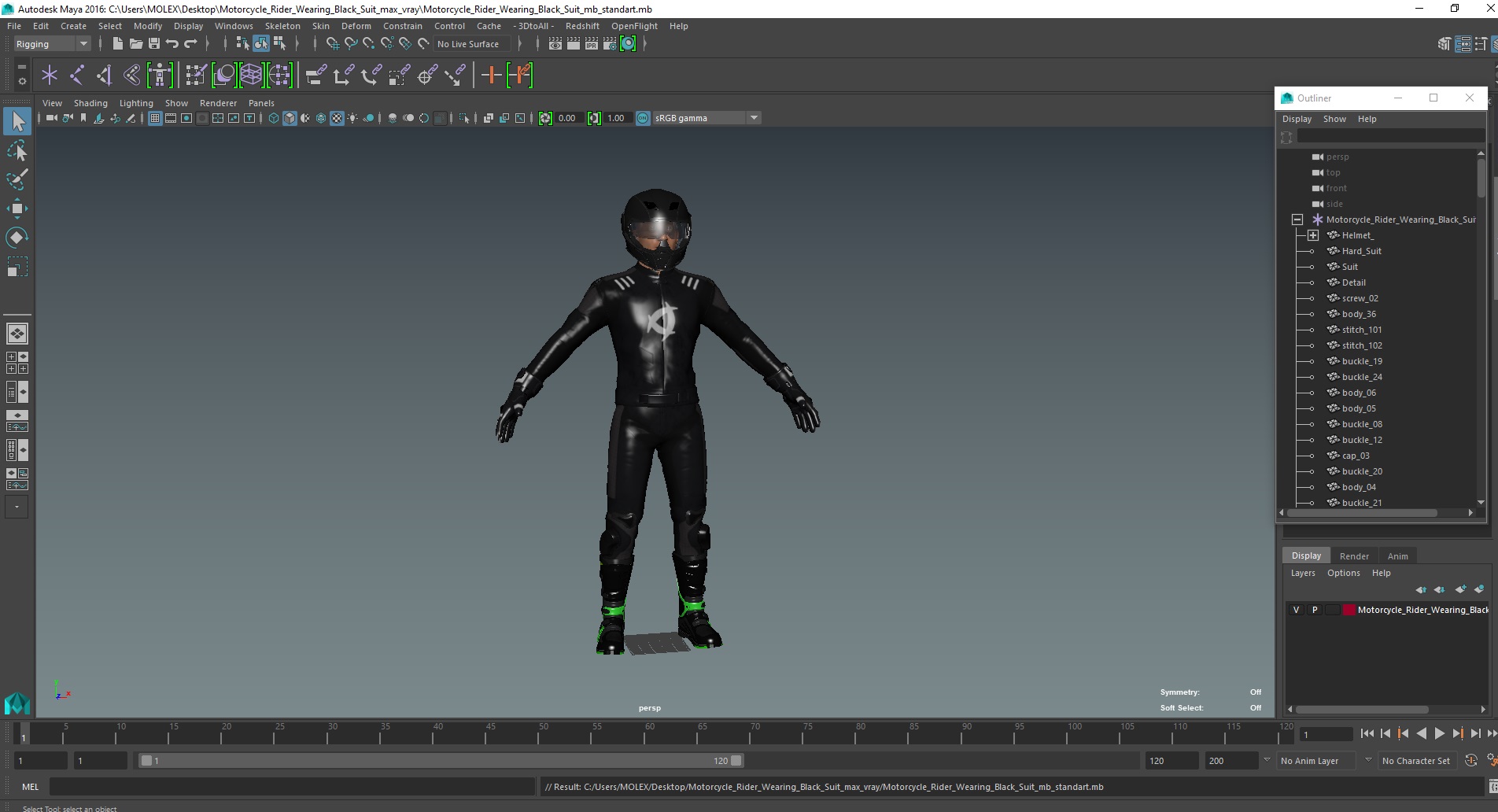 3D model Motorcycle Rider Wearing Black Suit