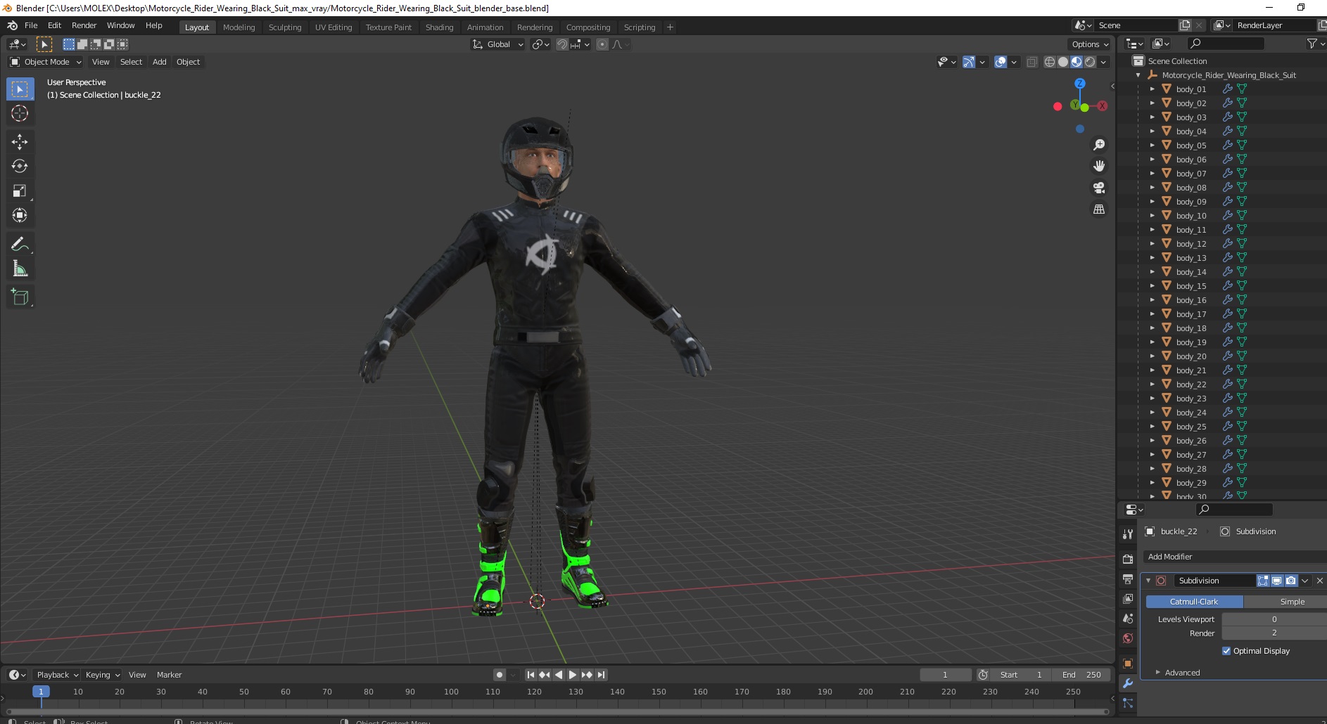 3D model Motorcycle Rider Wearing Black Suit