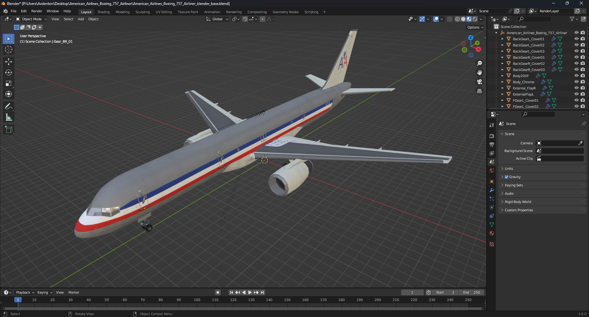 American Airlines Boeing 757 Airliner 3D