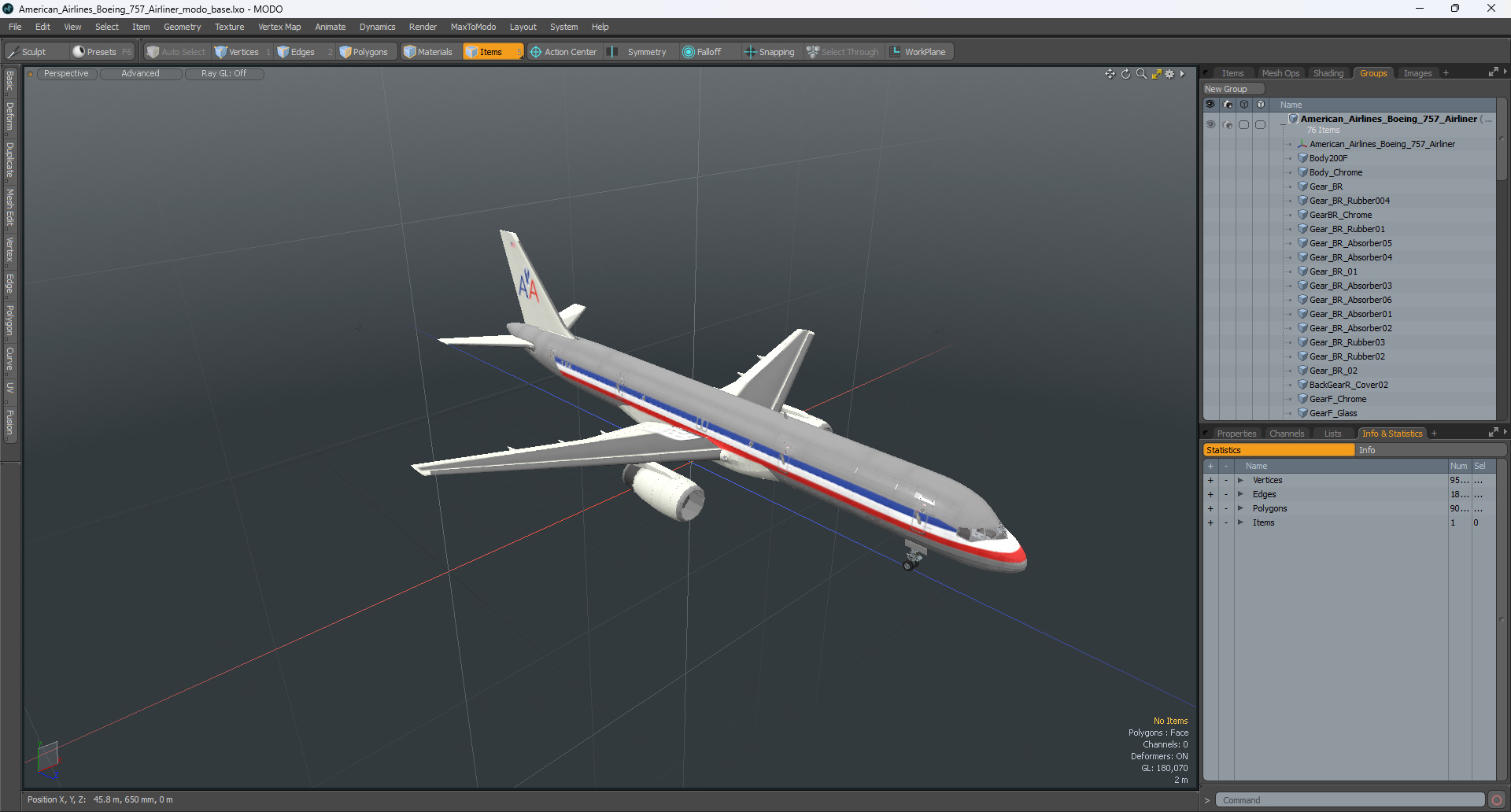 American Airlines Boeing 757 Airliner 3D