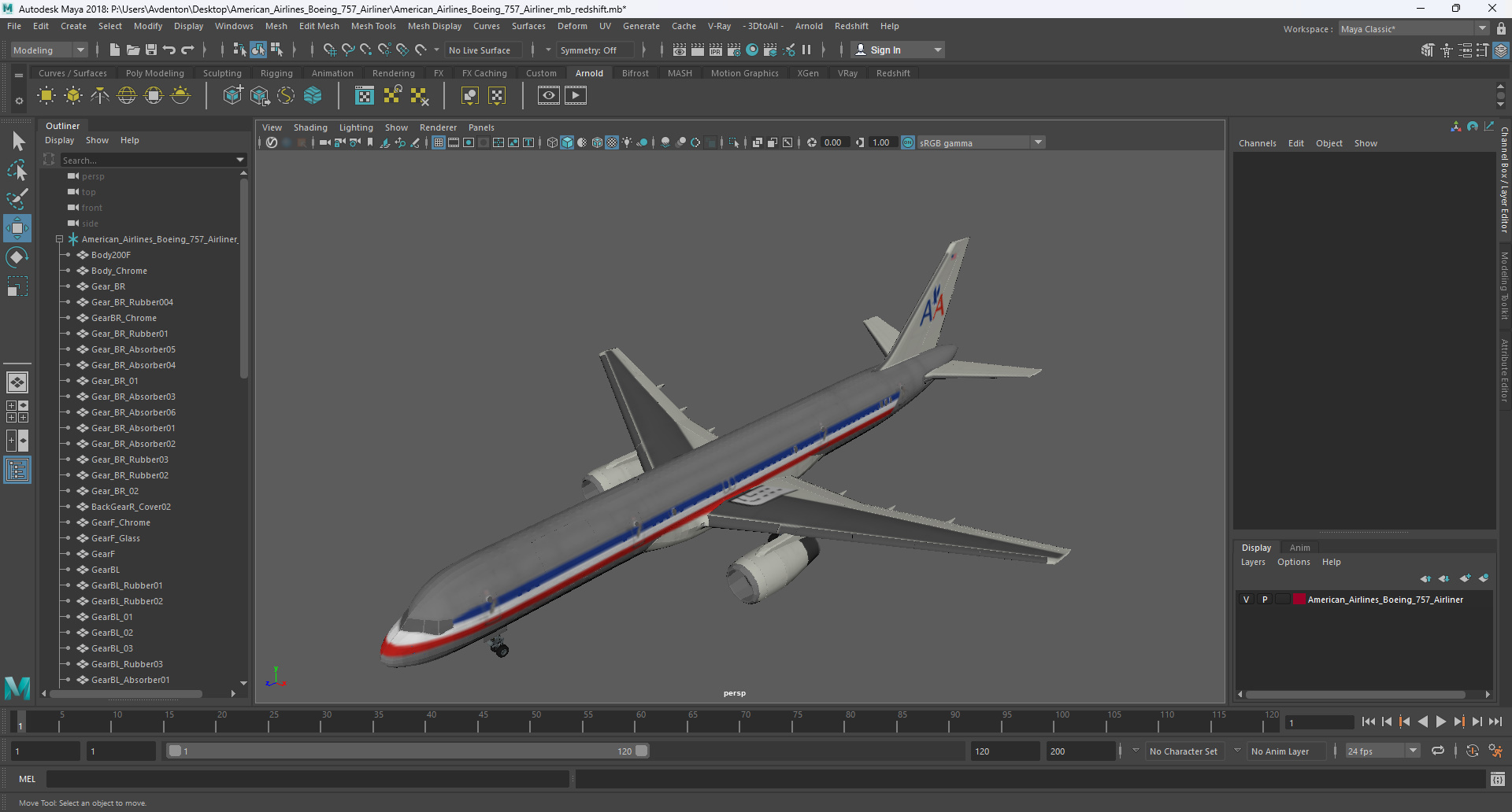 American Airlines Boeing 757 Airliner 3D