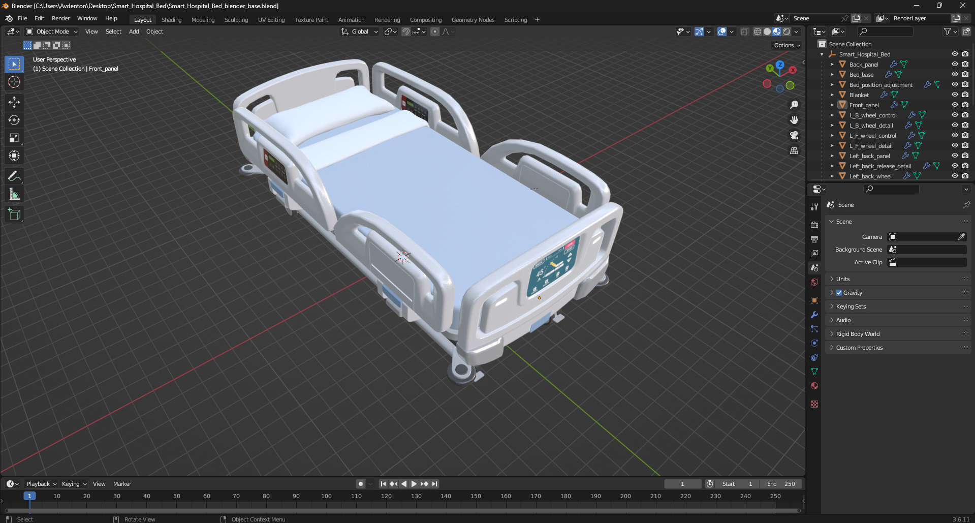 3D Smart Hospital Bed model