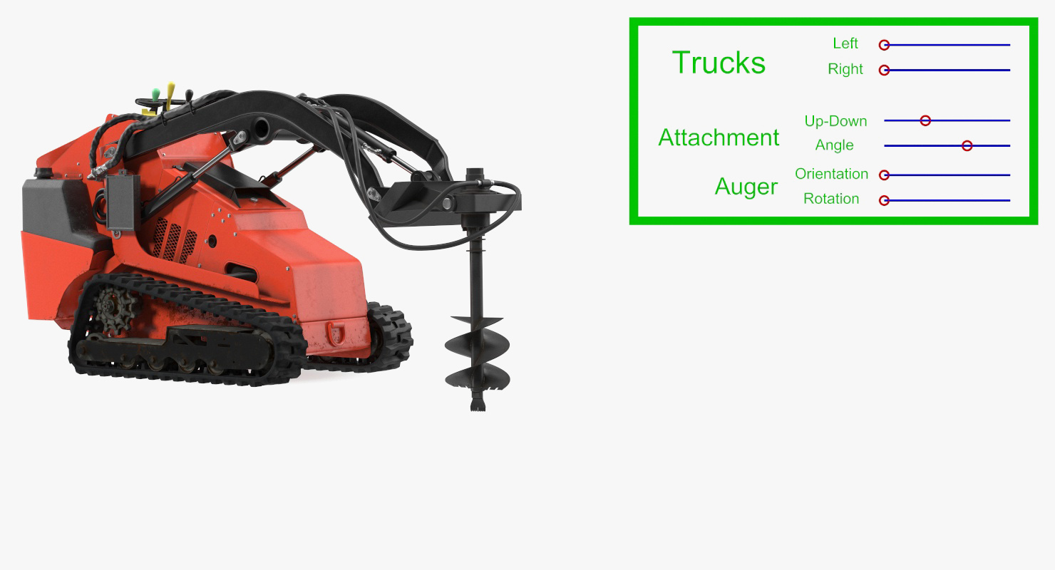 Mini Skid Steer with Auger Drill Rigged 3D model