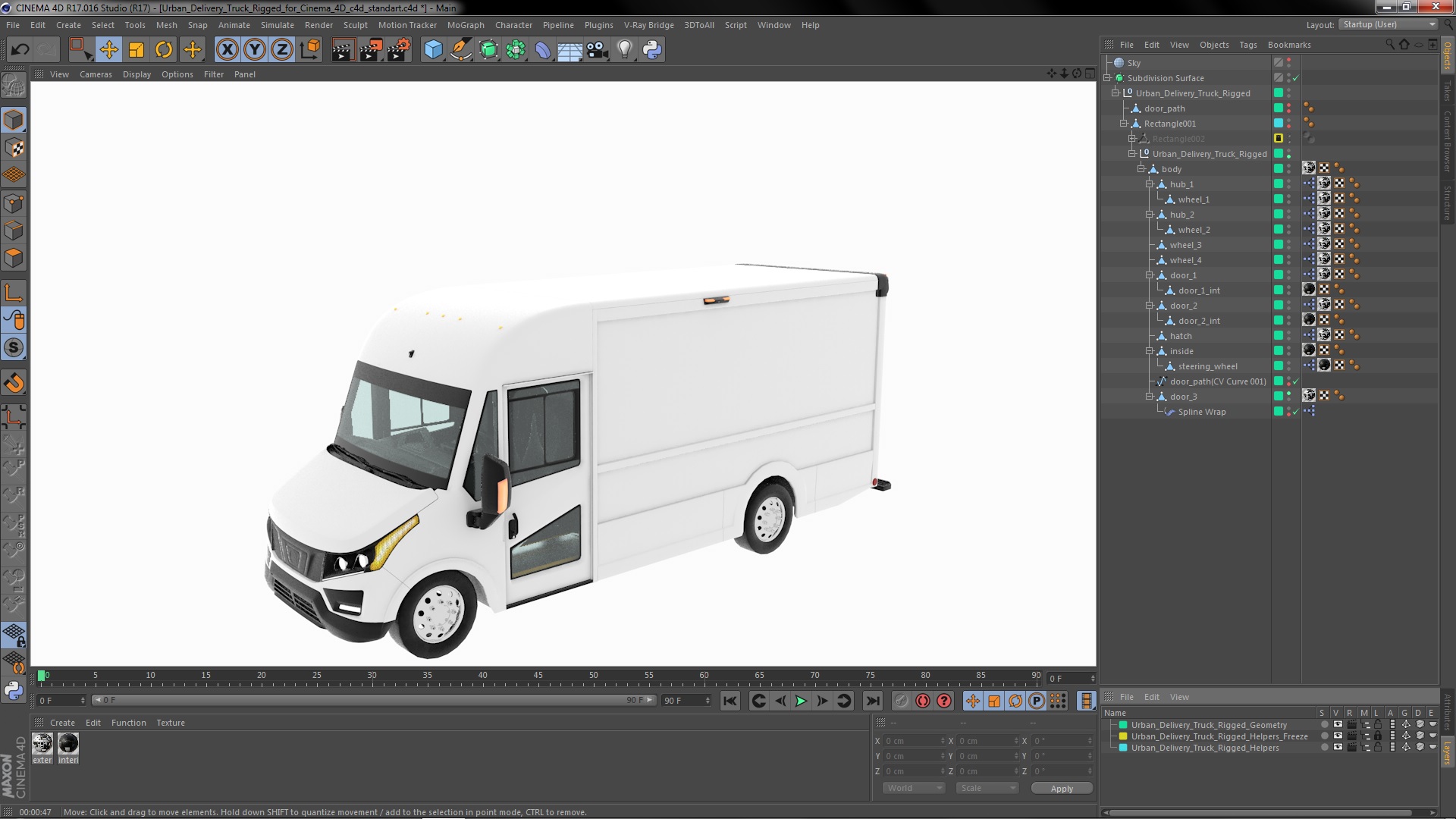 3D Urban Delivery Truck Rigged for Cinema 4D