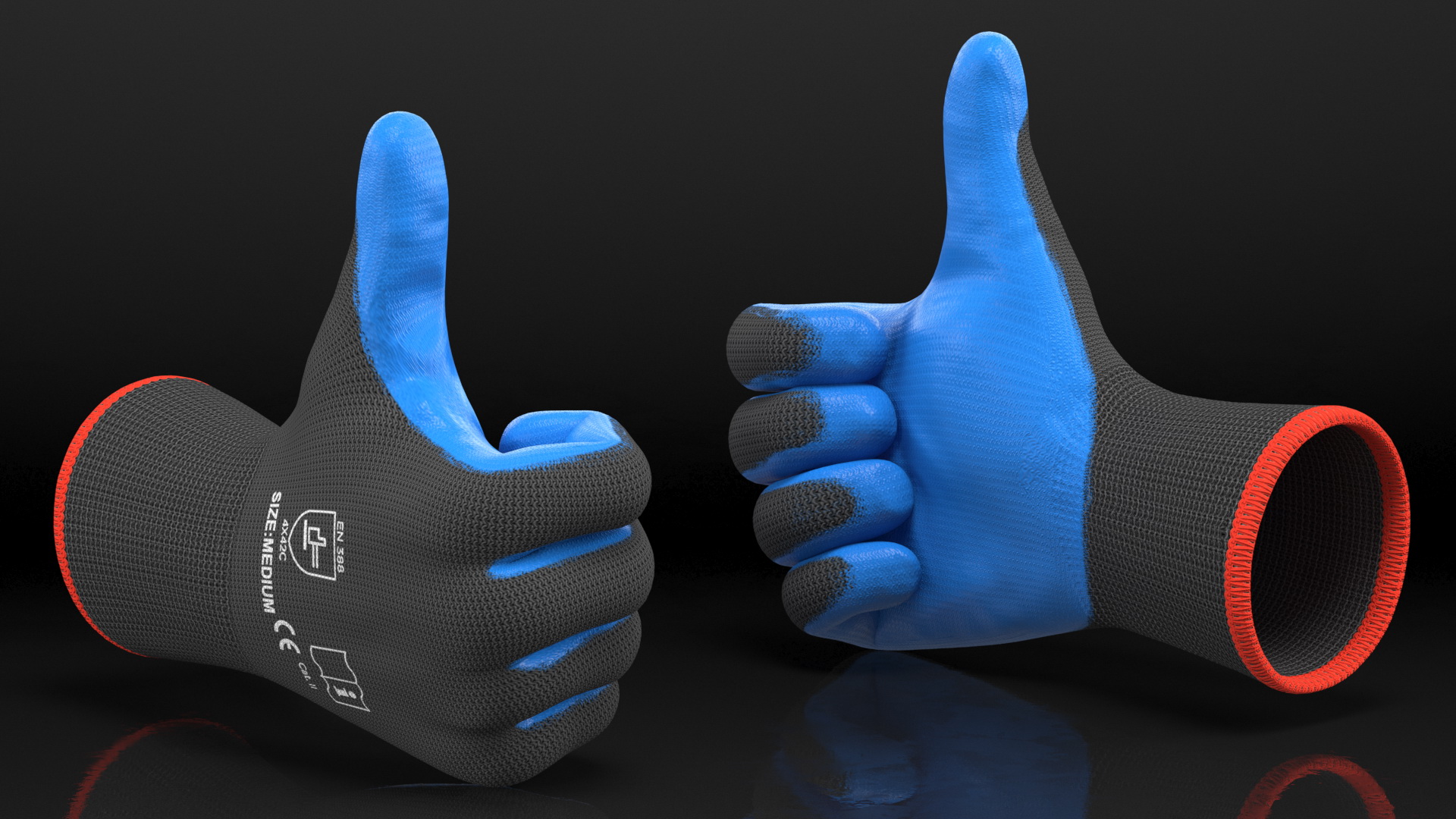 3D Safety Work Gloves Thumbs Up Blue Gray model