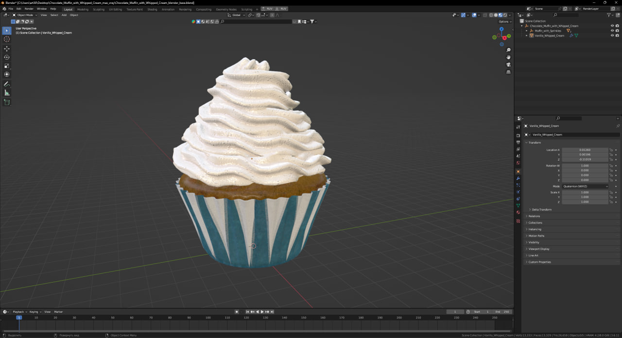 3D model Chocolate Muffin with Whipped Cream